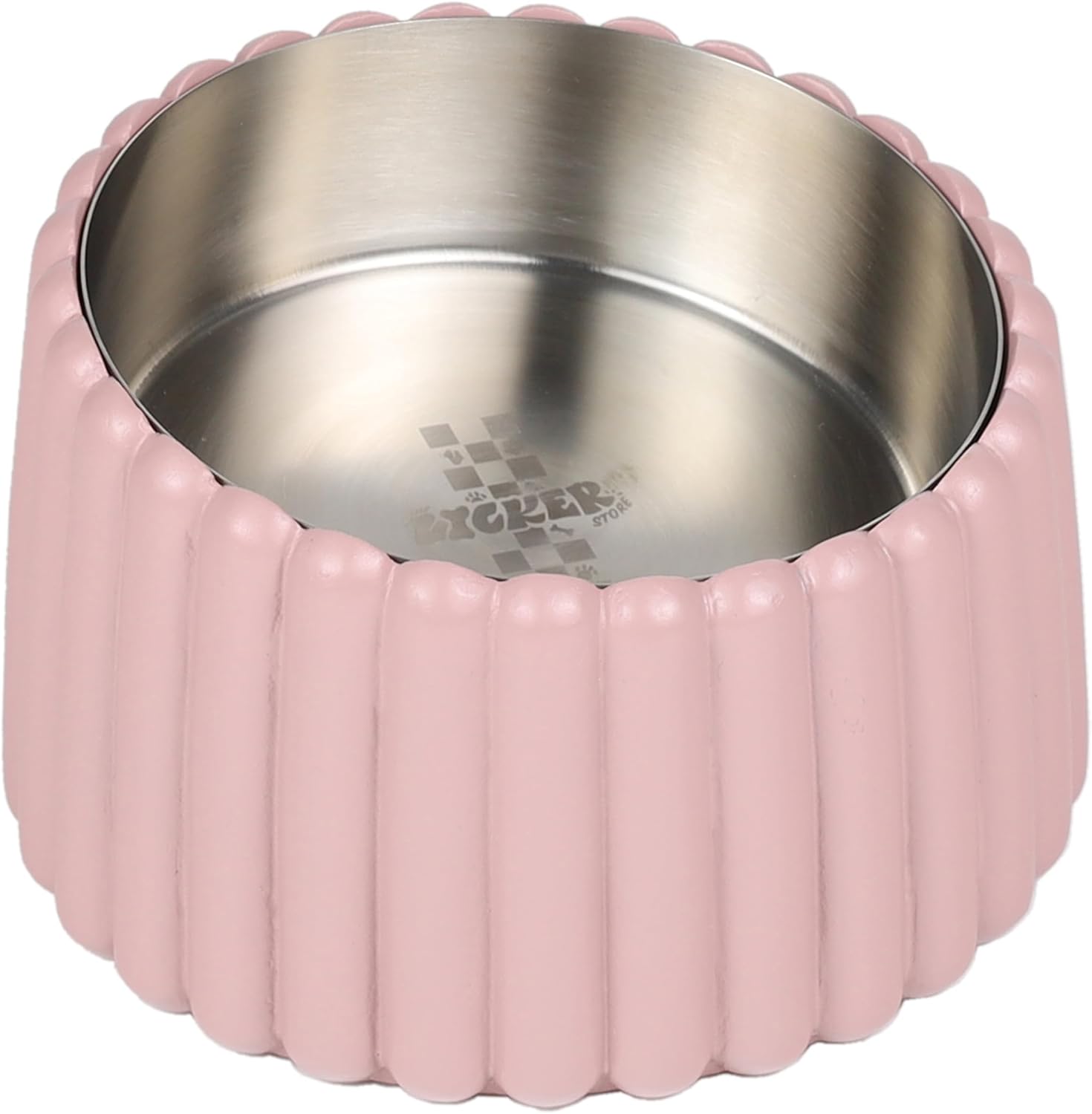 DBL3001A Ripple Ridge Small/Medium Slanted Concrete and Stainless Steel Bowl 16oz (2 Cups) Pet Feeder, Pink