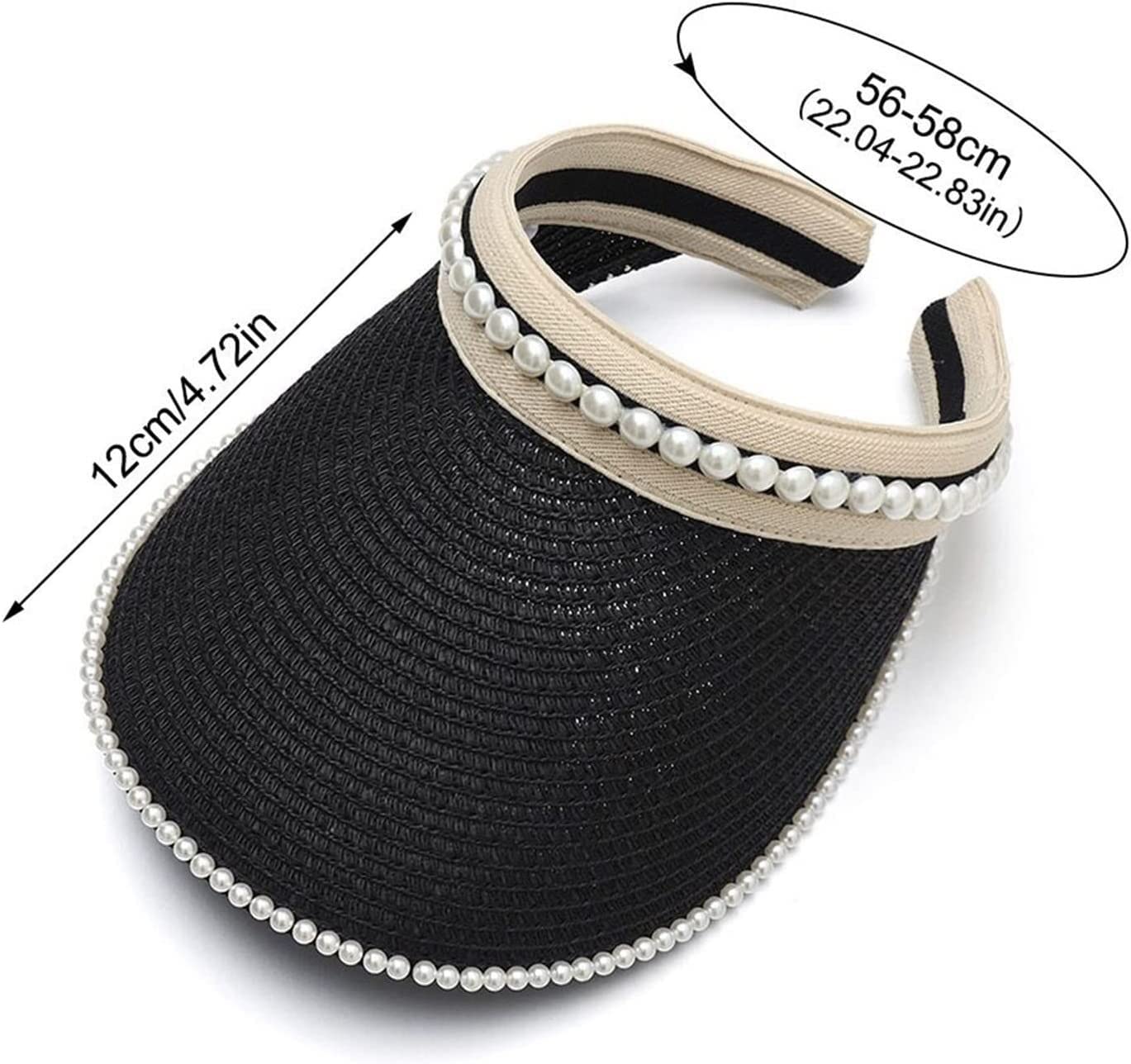 Casquette Visiere Femme, Summer Chapeau De Soleil Haut Vide D'été pour Femmes À Larges Bords Perle Plage Pliable, Chapeau de Plage