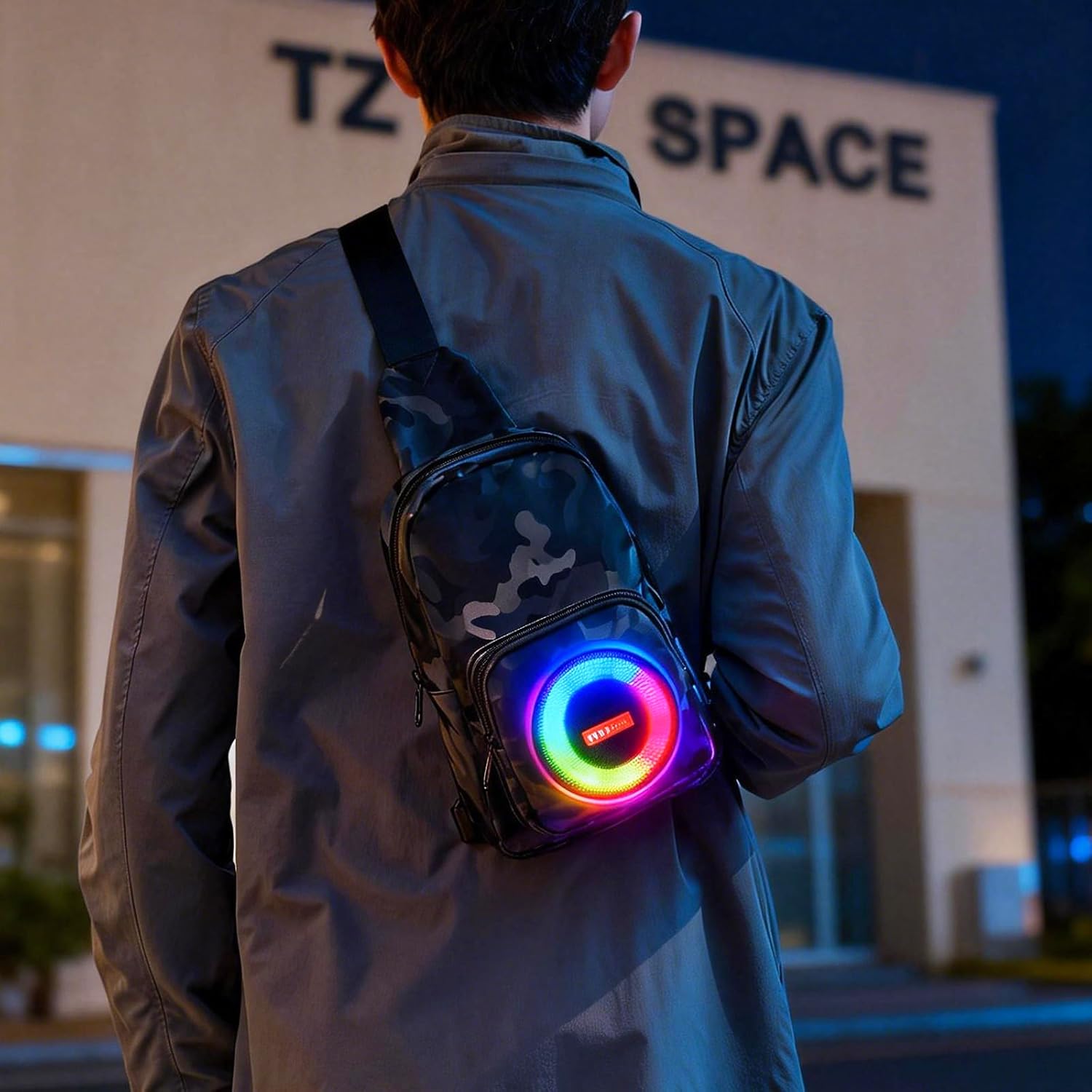 Portable Bluetooth Speaker Bag, Chest Crossbody Sling Bag with LED Light,Wearable Audio Music Shoulder Bag for Hiking Cycling | speaker LED light