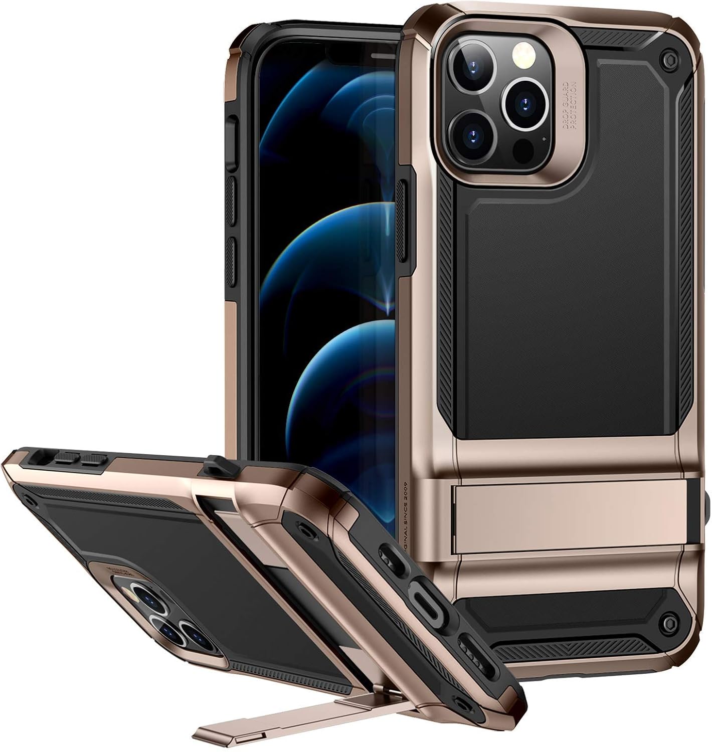 ESR [Military Grade Tested [10FT Shockproof] Compatible with iPhone 12 Case/iPhone 12 Pro Case (2020) [Heavy Duty Protection] [Vertical/Horizontal Stand] Rugged Case, for 6.1-Inch - Gold