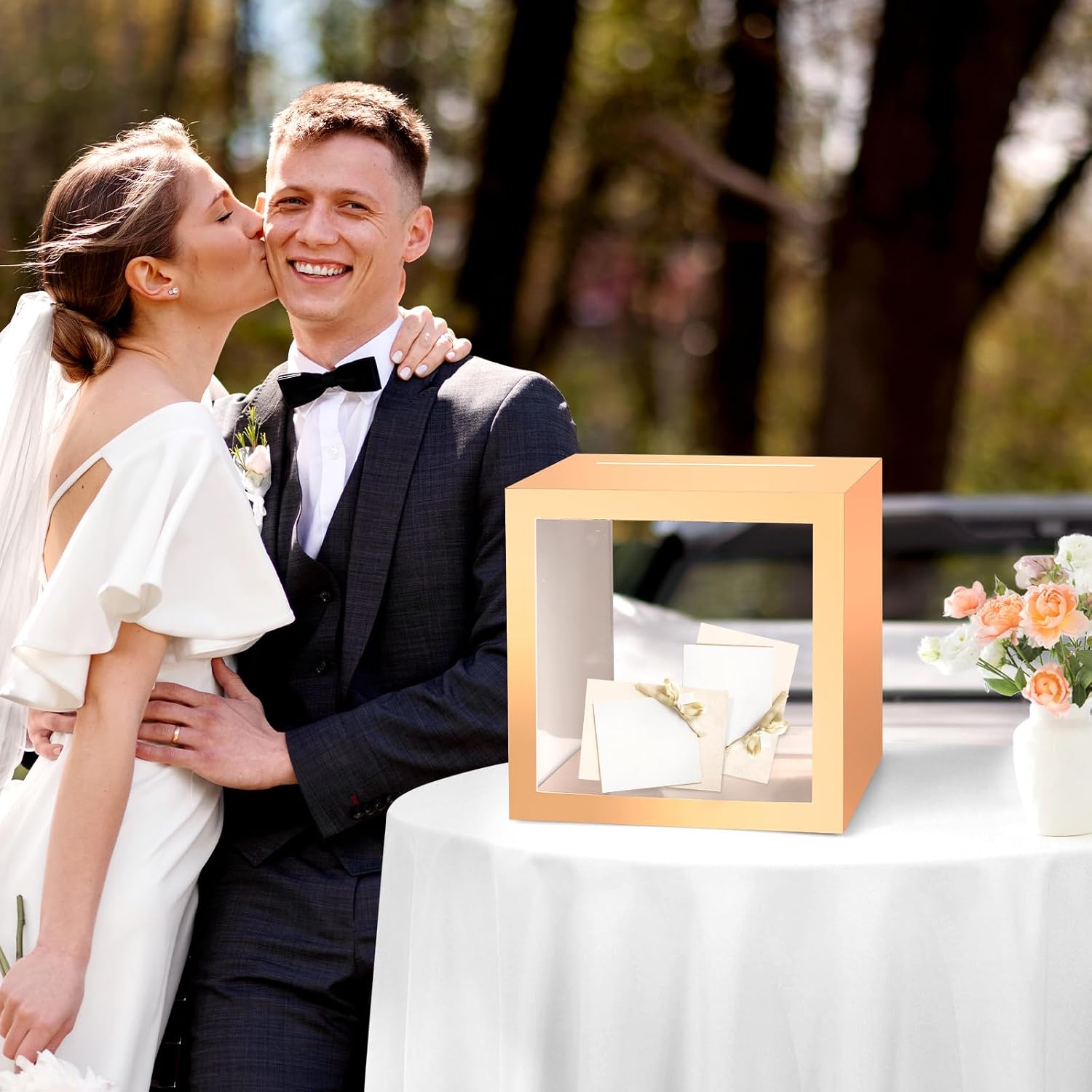 Rose Gold Card Box with Clear Window Thick Wedding Money Box for Wedding Reception Birthday Graduation Anniversaries Baby Shower Retirement Party Decorations image 4