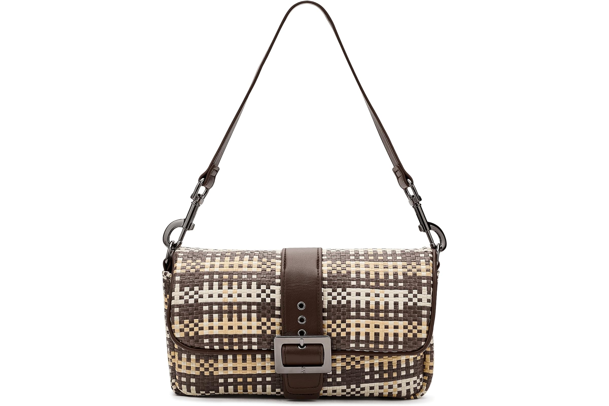 THINK ROYLN Socialite espresso/dune plaid raffia