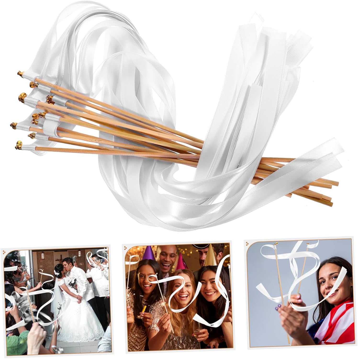 30Pcs Solid Color Ribbon Fairy Wands with Bells Elegant Celebration Streamers for Weddings Birthdays and Events Adorable Party Decoration and Photo Props