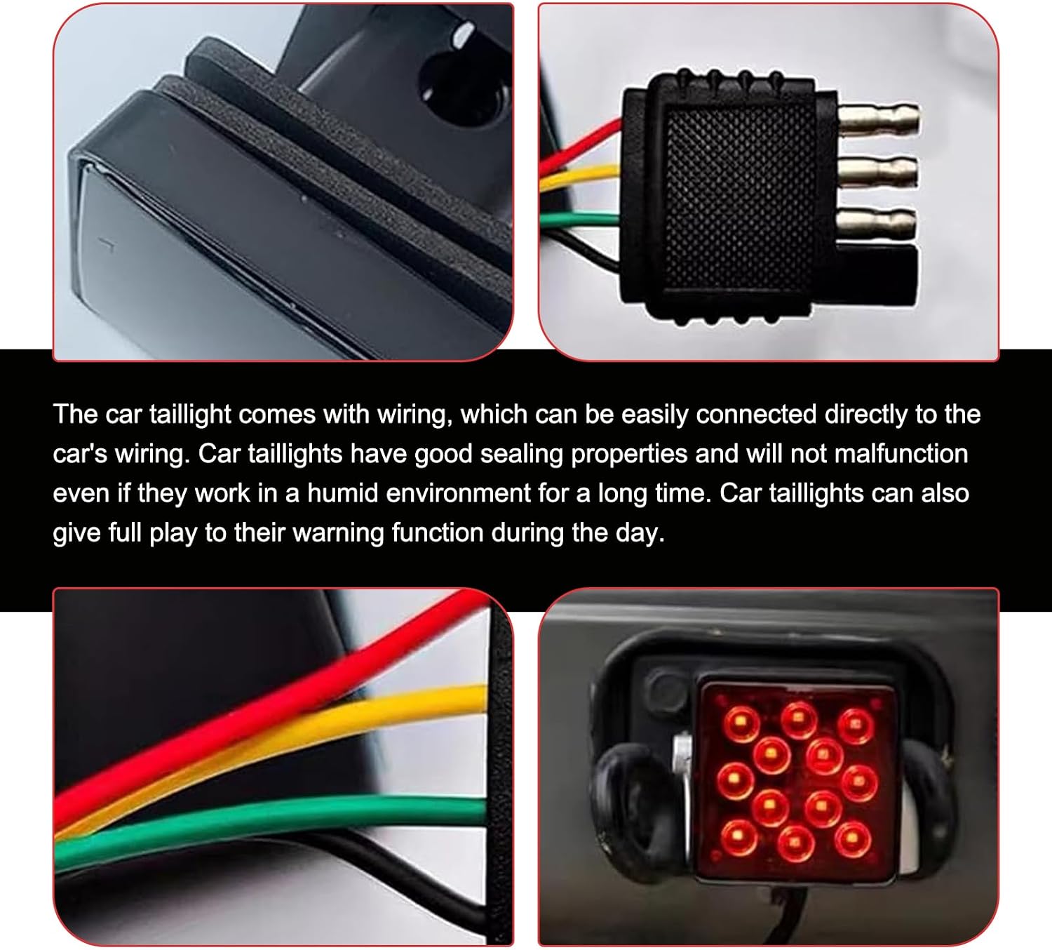 Trailer Hitch Light, 15 LED Super Bright Waterproof Brake Light Driving Light, 2" Square Receiver Plug and Play Wiring Harness Towing Bayonet Tail Light, for Trucks SUVs RVs (Red)