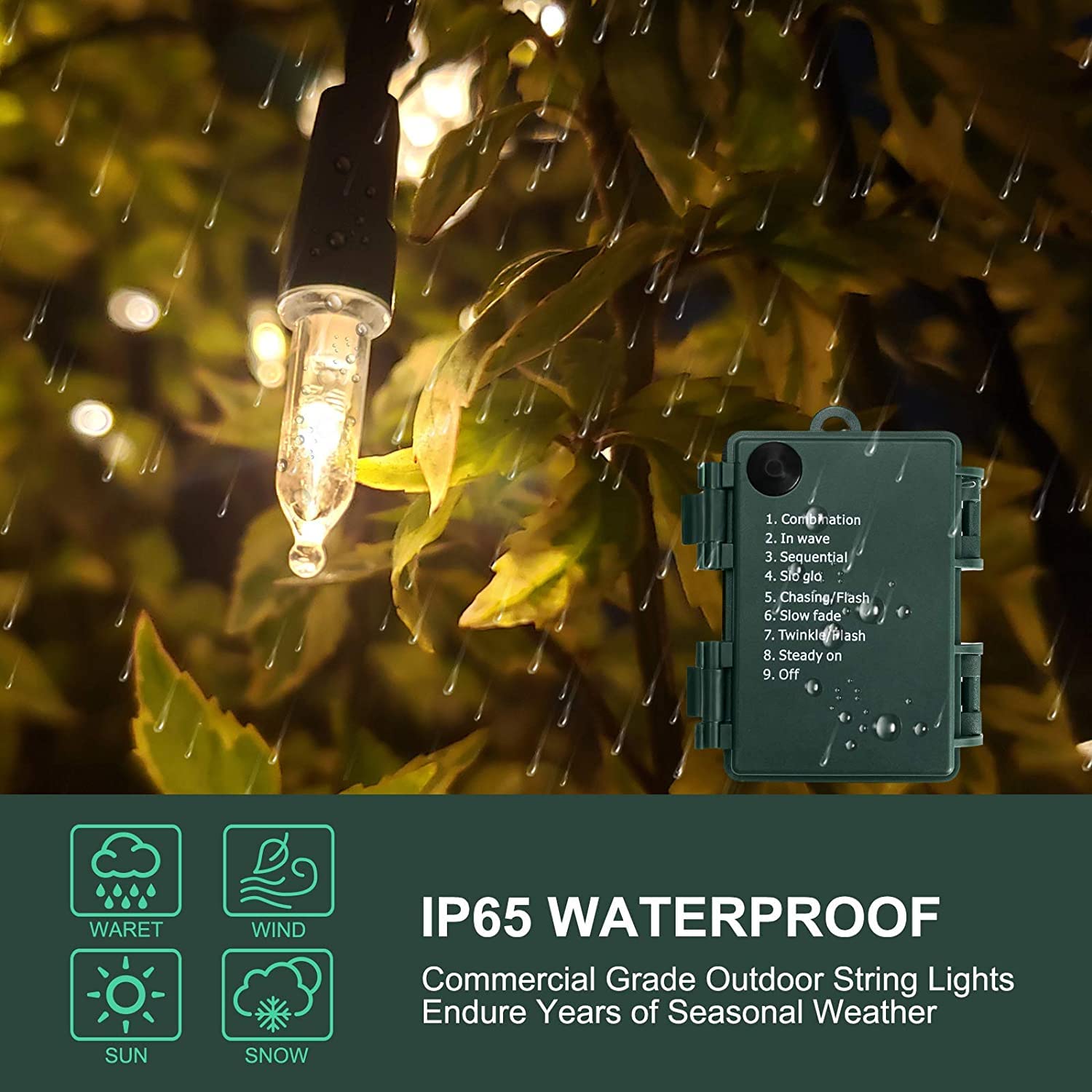 Batteriebetriebene Weihnachtslichter, 4 Stück, 5,2 m, 50 LEDs, batteriebetrieben, mit 8 Modi, wasserdichtes Baumlicht für den Innen- und Außenbereich, Weihnachtsdekoration, Warmweiß