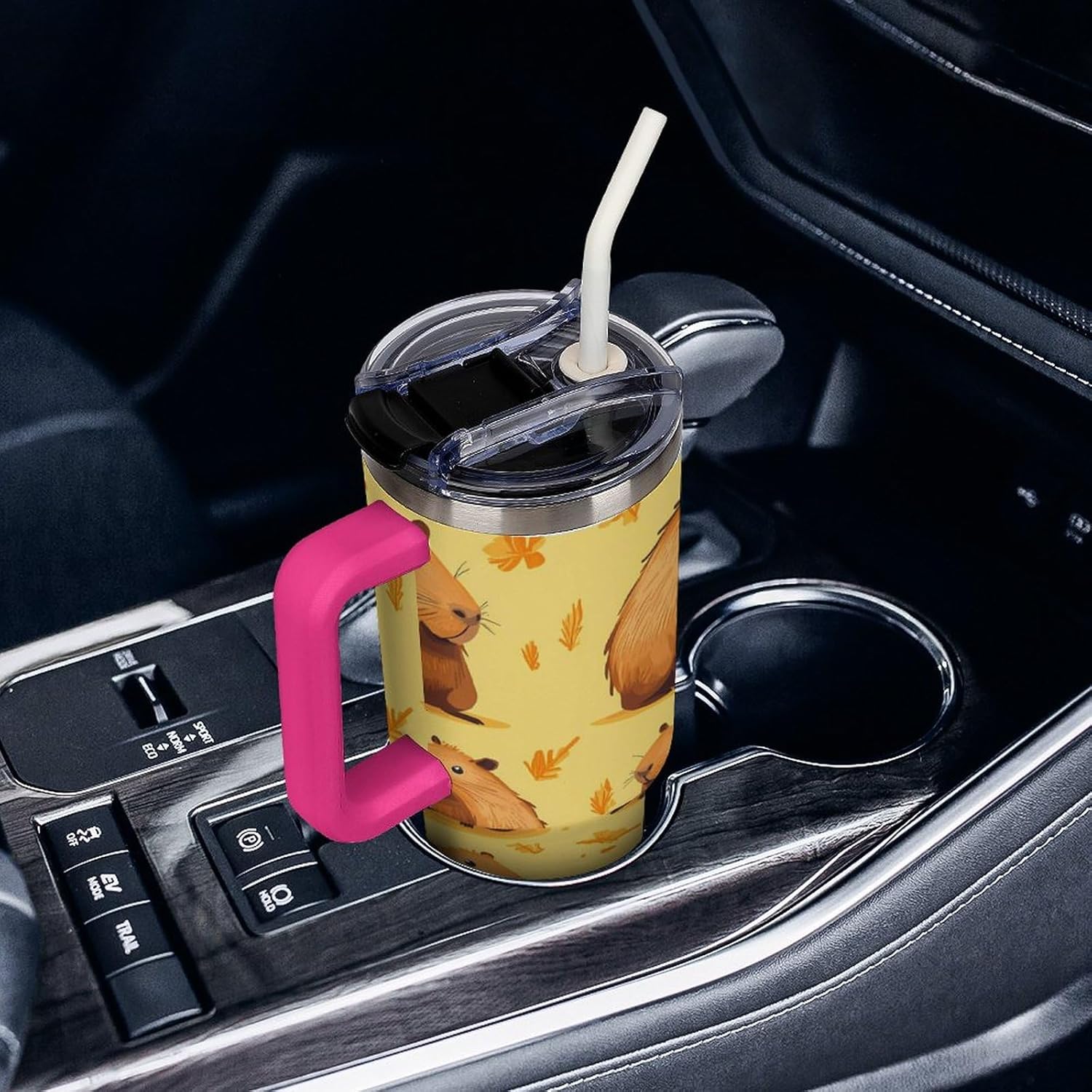 Capybara Travel Mug 40oz Insulated Tumbler with Lid And Straw Coffee Mug Car Cup Light Rose Red-style