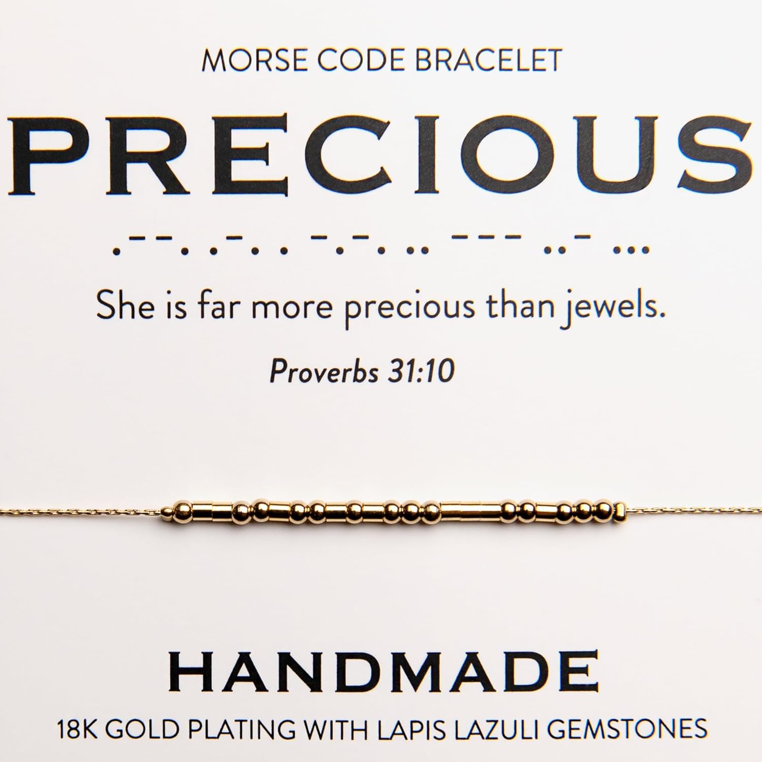 Christian 18K Gold Morse Code Bracelet for Her | Minimalist Bible Verse Jewelry for Women | Ladies Religious Dainty Gold Beaded Jewellery with Inspirational Words of Encouragement | Encouragement Catholic Gift for Mom, Daughter, Wife, Friend, Sister