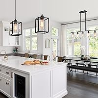 Vista 8 de 3 Pack Black Pendant Lights for Kitchen Island Industrial Lantern Pendant Light Fixtures with Clear Glass Shade, Farmhouse Adjustable Height Hanging
