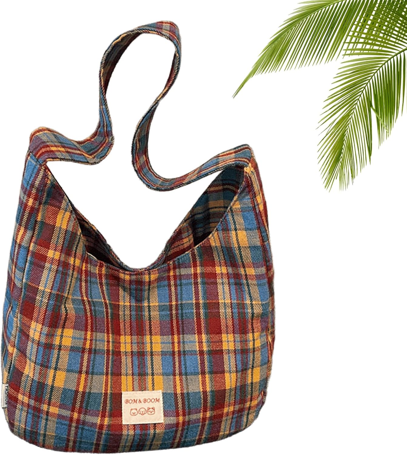 Retro Plaid Underarm Bag,Canvas Crossbody Bag Women Casual Large Capacity & Crossbody Slouchy Commuter Bag
