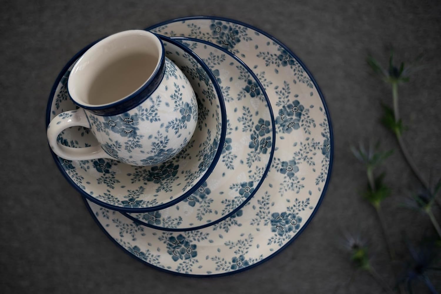 Blue Rose Polish Pottery - Blue Fleur Cereal/Soup Bowl - 6.5" Diameter - Great Bowl for Everyday Dinnerware, Casual Dinnerware, or Formal Dining