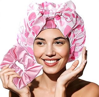 Years Calm Luxury Shower Cap For Women Reusable Waterproof, Detachable Bowknot & Satin Lined, Flexi and Washable Bath Cap for Long Hair/Braids Fit Spa, Travel, Shower