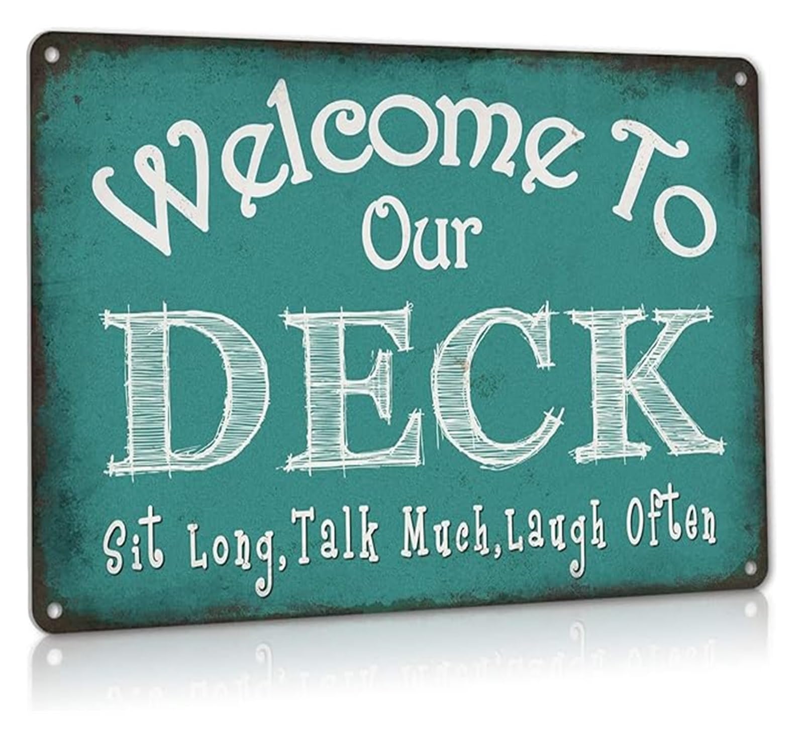 PKNVKZIDK Vintage Deck Sign Welcome Aluminum Metal Tin Sign Farmhouse Style for Patio or Backyard 8 X 12 in