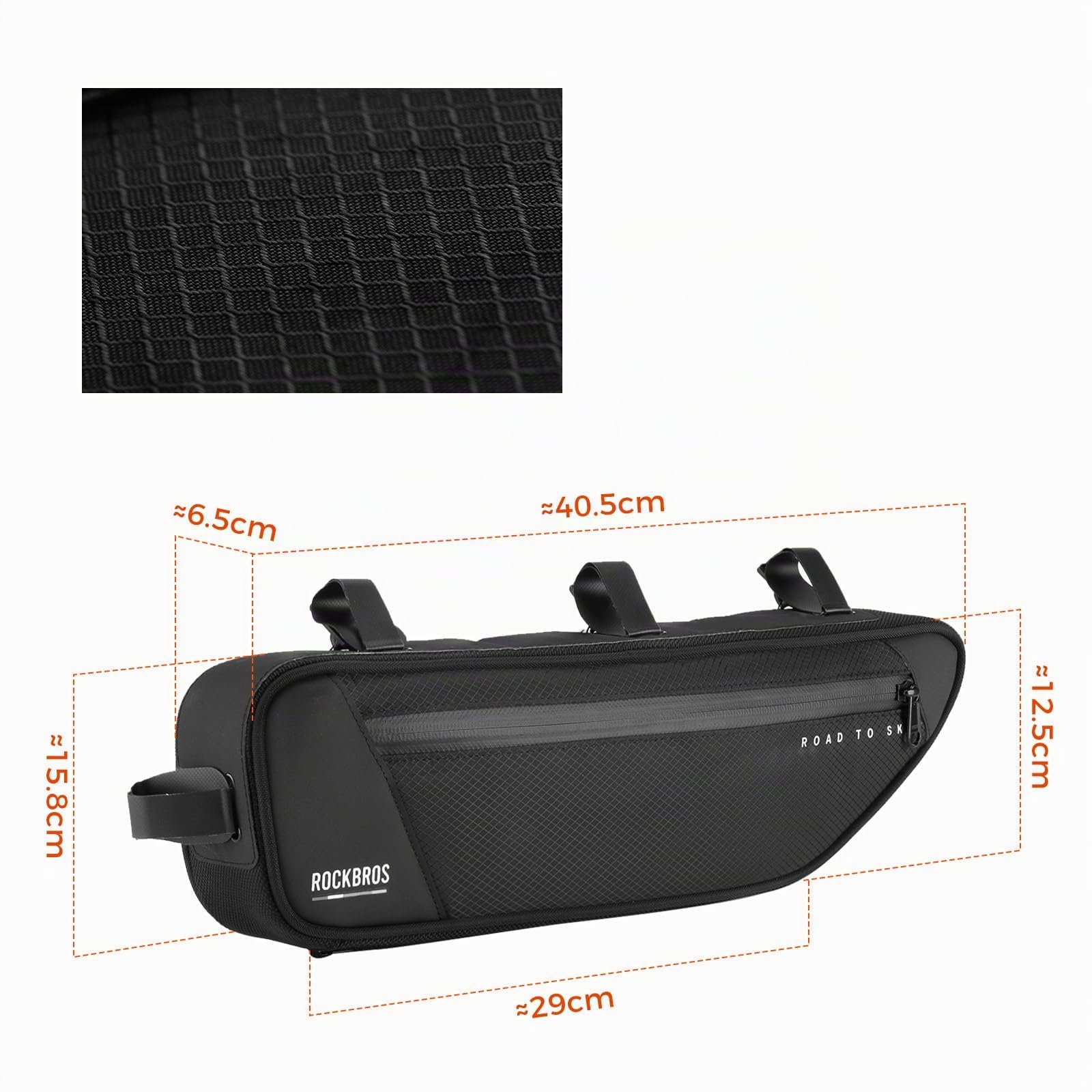 ROCKBROS Road to Sky Borsa Tubo Telaio Triangolo, Borsa Bicicletta Impermeabile per MTB Bici da Corsa, Triangolare da Telaio, Facile Installazione, Grande Capacità 2L