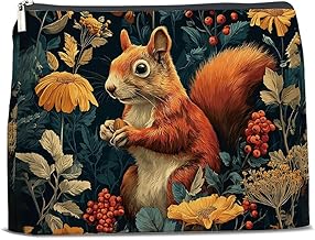 Vintage Floral Squirrel Zipper Makeup Bag for Women Cottagecore Squirrel Aesthetic Cosmetic Pouch Travel Toiletry Bag
