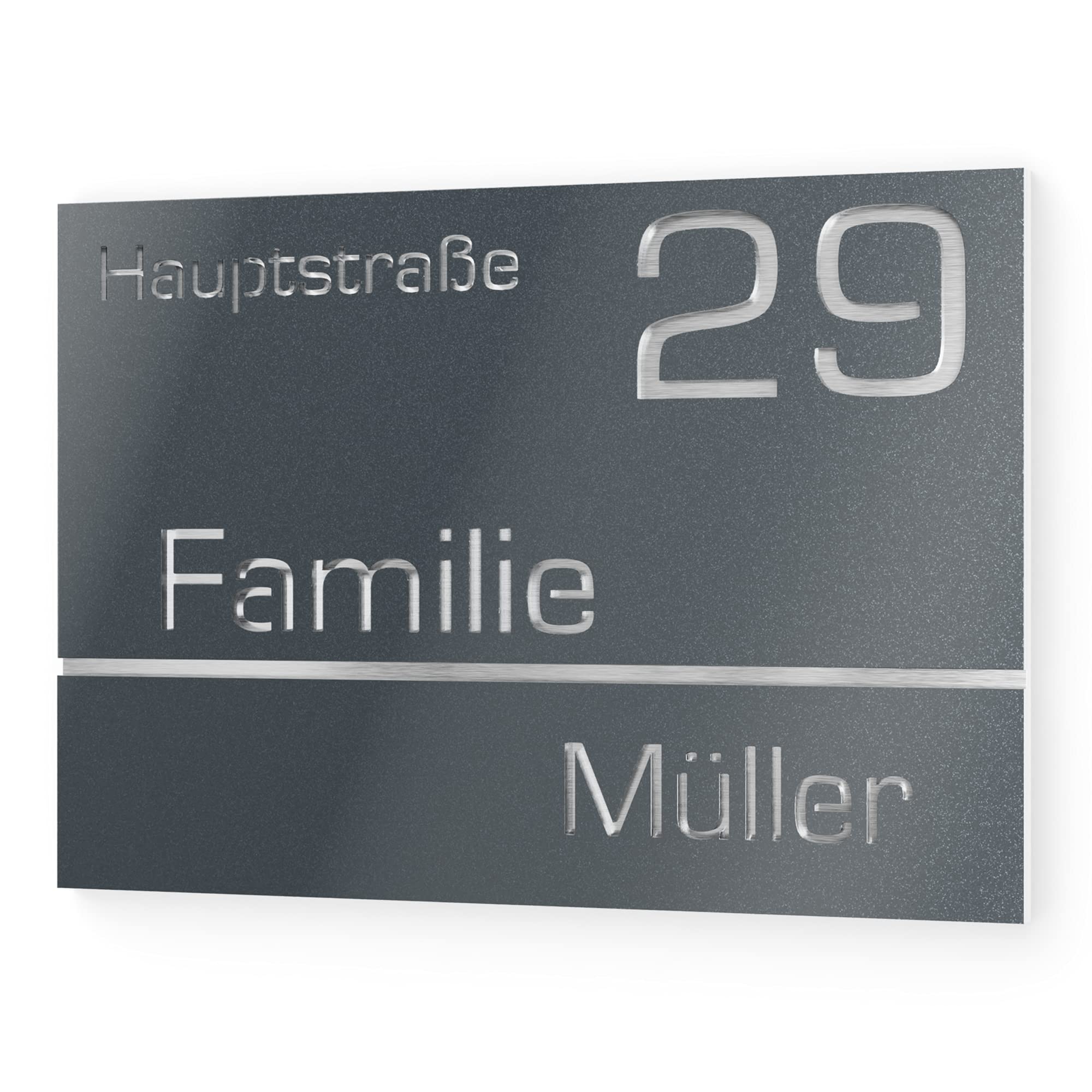 Número de Casa Exterior Personalizable de Acero Inoxidable. 215 x 150 mm en Gris antracita metálico Resistente a la Intemperie. Para Puertas y Portales. [Made in Germany]