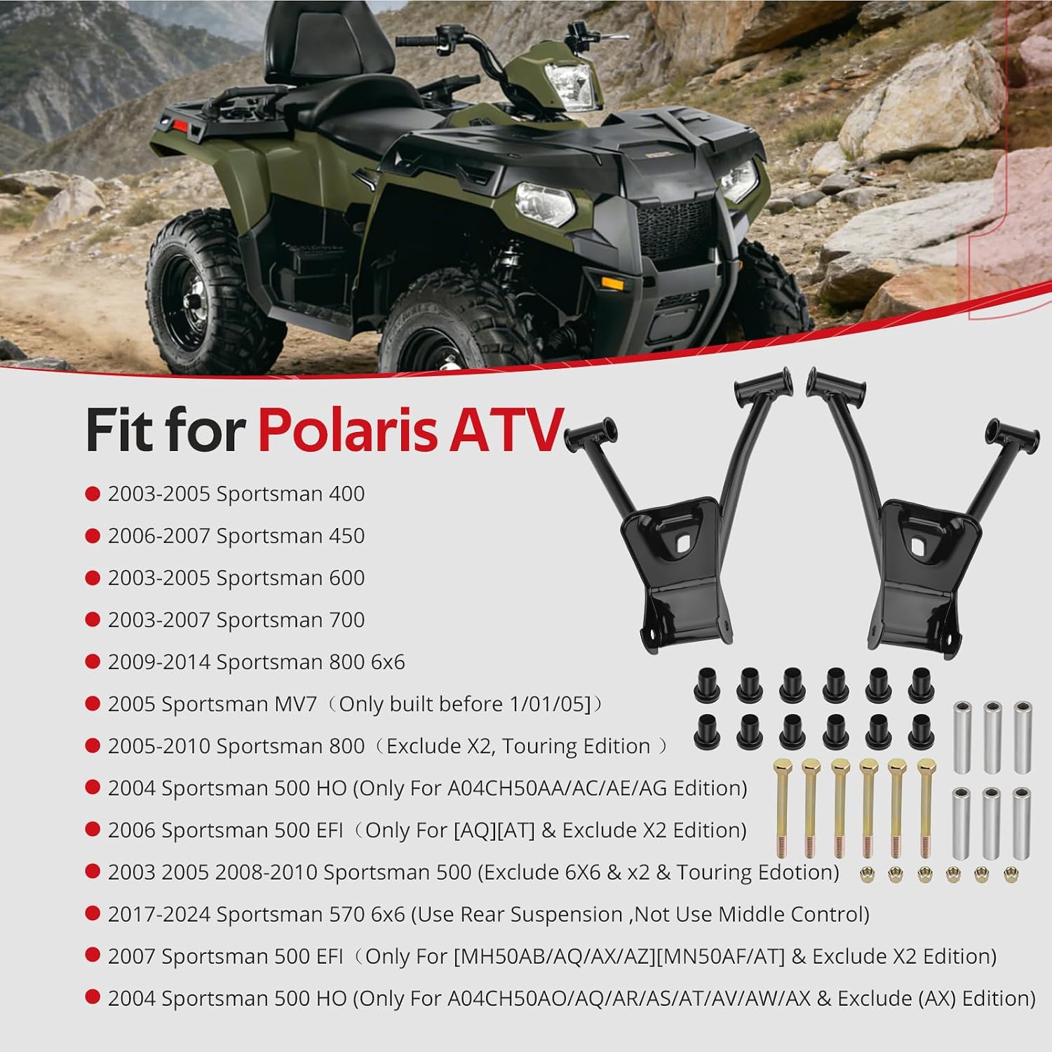 JAVIK Rear Upper Left Right A-Arm With Bushing Kit For Polaris Sportsman 400 450 500 570 600 700 800 2003-2010 O.E.M# 1013767-067 1013766-067