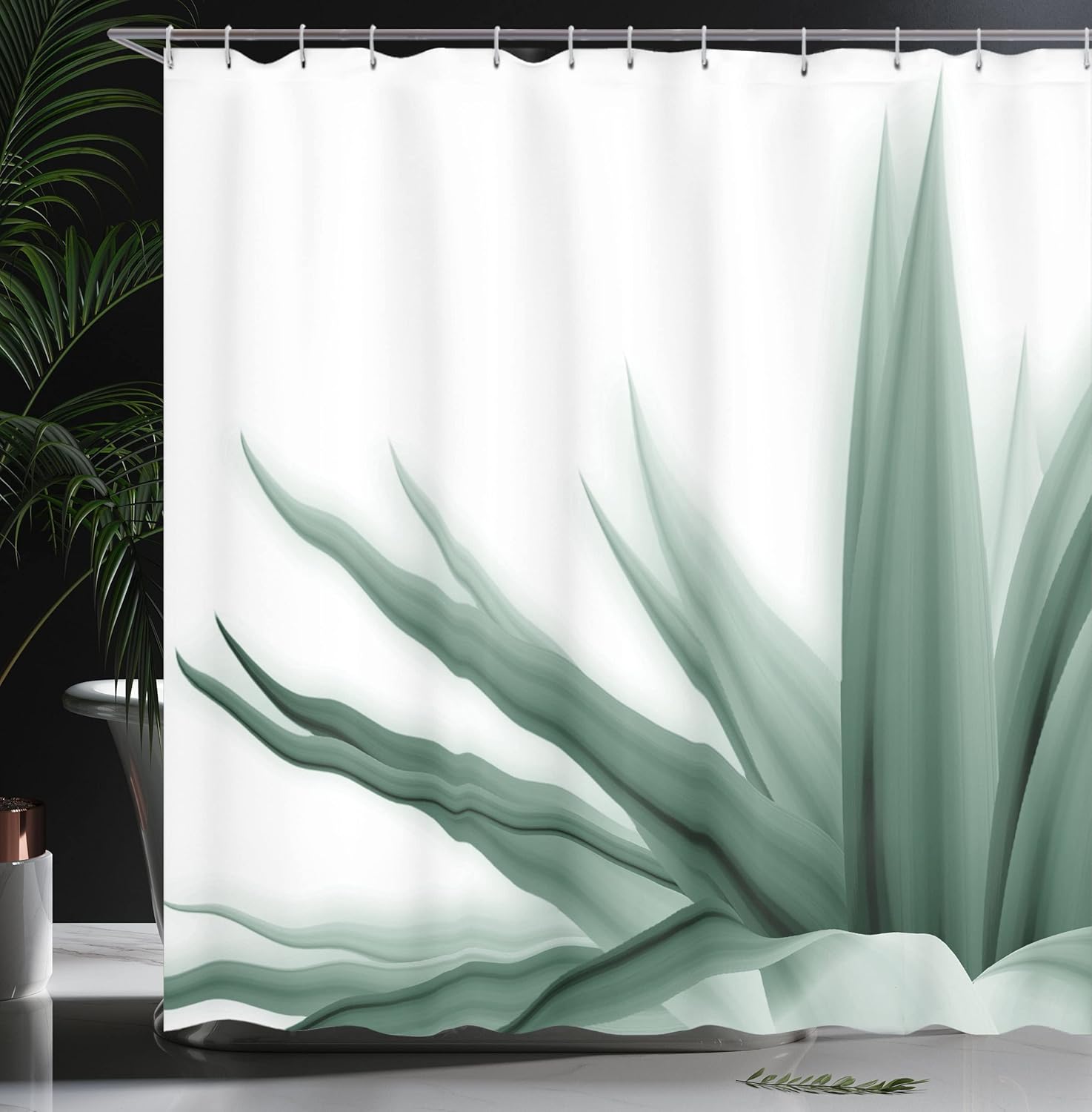 Ambesonne Flower Shower Curtain, Ombre Color Change Style Leaves Water Colored Print Calming Details Image, Cloth Fabric Bathroom Decor Set with Hooks, 69" W x 84" L, Teal Ivory
