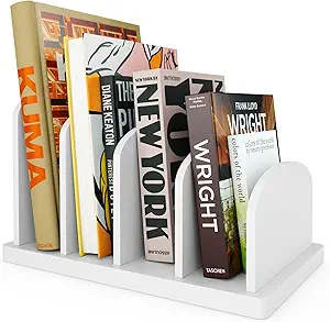 Cook Book Organizer for Desktop, Bookself Holder Rack for Recipes, 4 Sections, Tabletop Stand for Cookbook Storage, Vertical Cook Book Stand Kitchen, Holder for Desk & Countertop (White)
