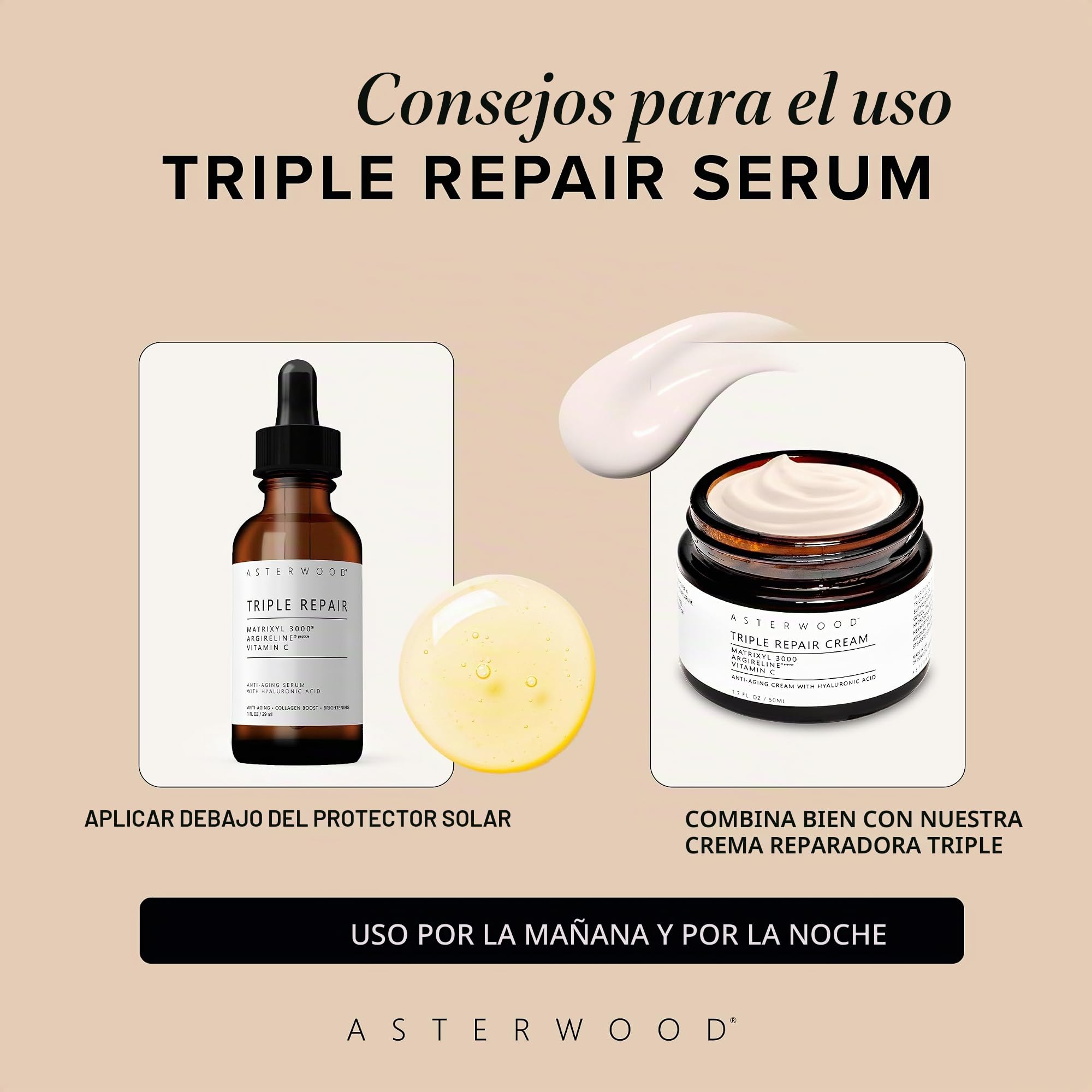 ASTERWOOD - MATRIXYL 3000 + ARGIRELINE + Vitamina C - Sérum con ácido hialurónico orgánico - 3000 ml - Reducción de manchas solares y arrugas