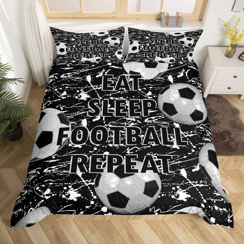 Homemissing Football Bedding Set Super King Size Kids Sports Theme Comforter Cover Set for Boys Girls Adults Soccer Ball Lover Duvet Cover Breathable Bedspread Cover Quilt Cover — image 1