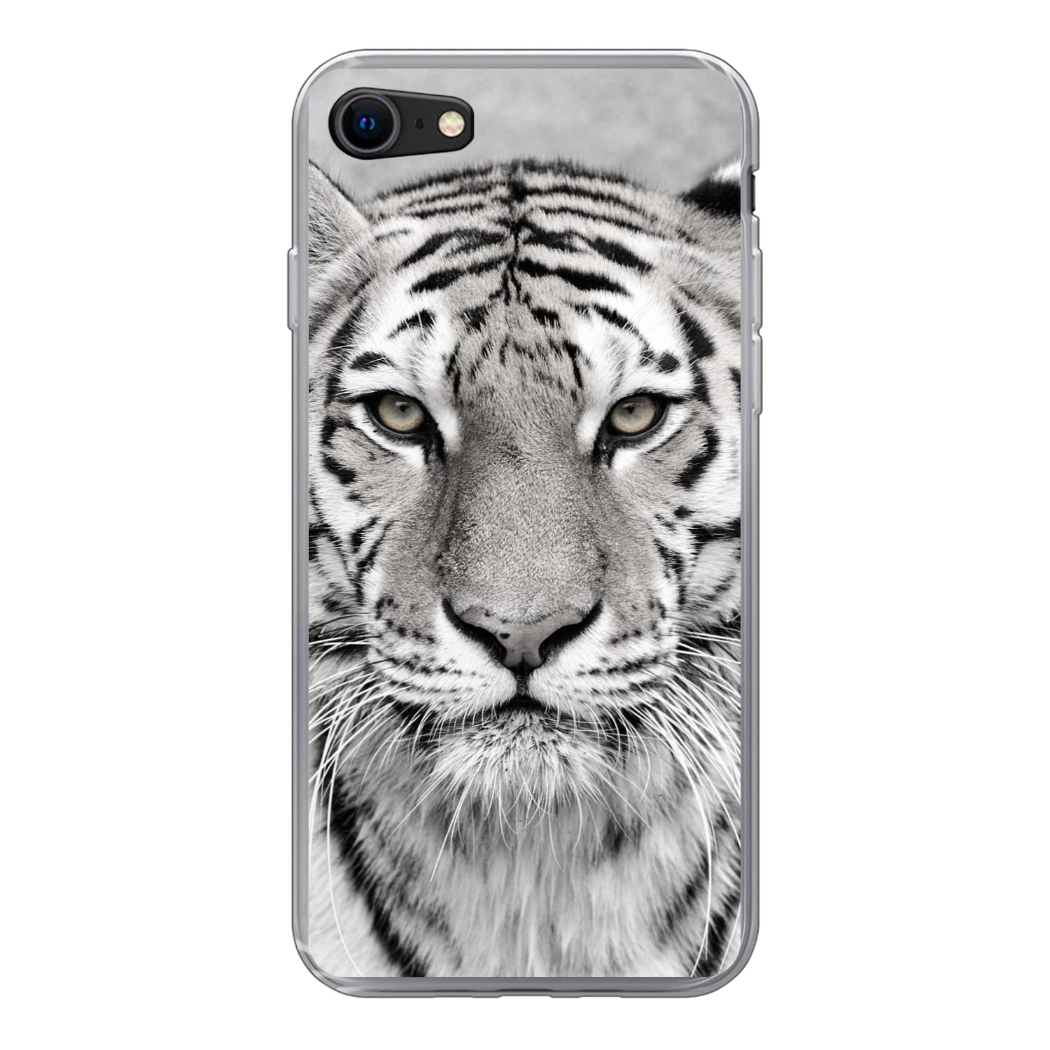 MuchoWow Funda para iPhone SE 2020 - Tigre - Naturaleza - Negro - Blanco - Funda de Silicona/Funda Blanda para teléfono móvil