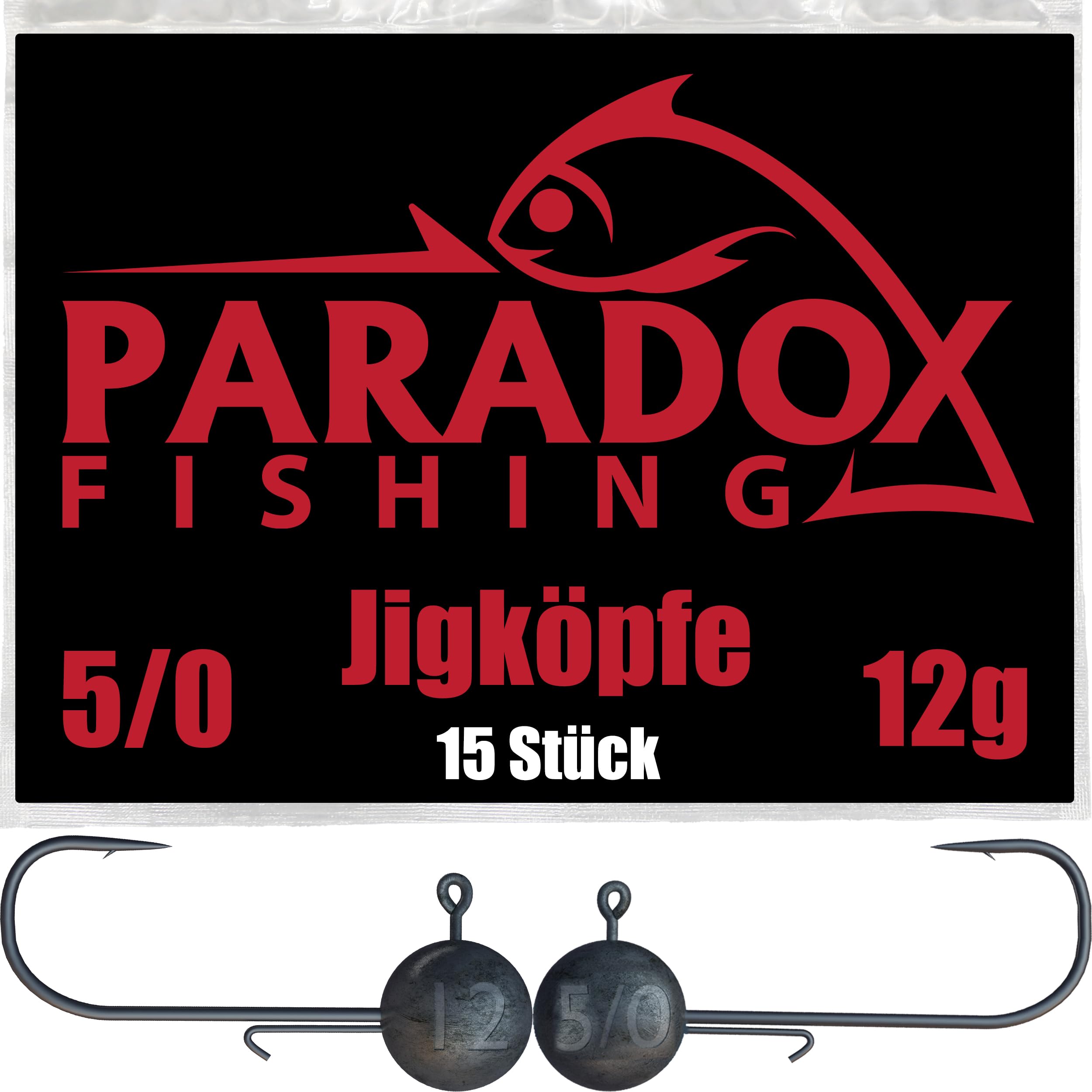 Paradox Fishing Jig Heads Set 15 x 12 g 5/0 Jig Heads Rubber Fish with Jig Head for Rubber Fish Pike Zander Fishing Accessories