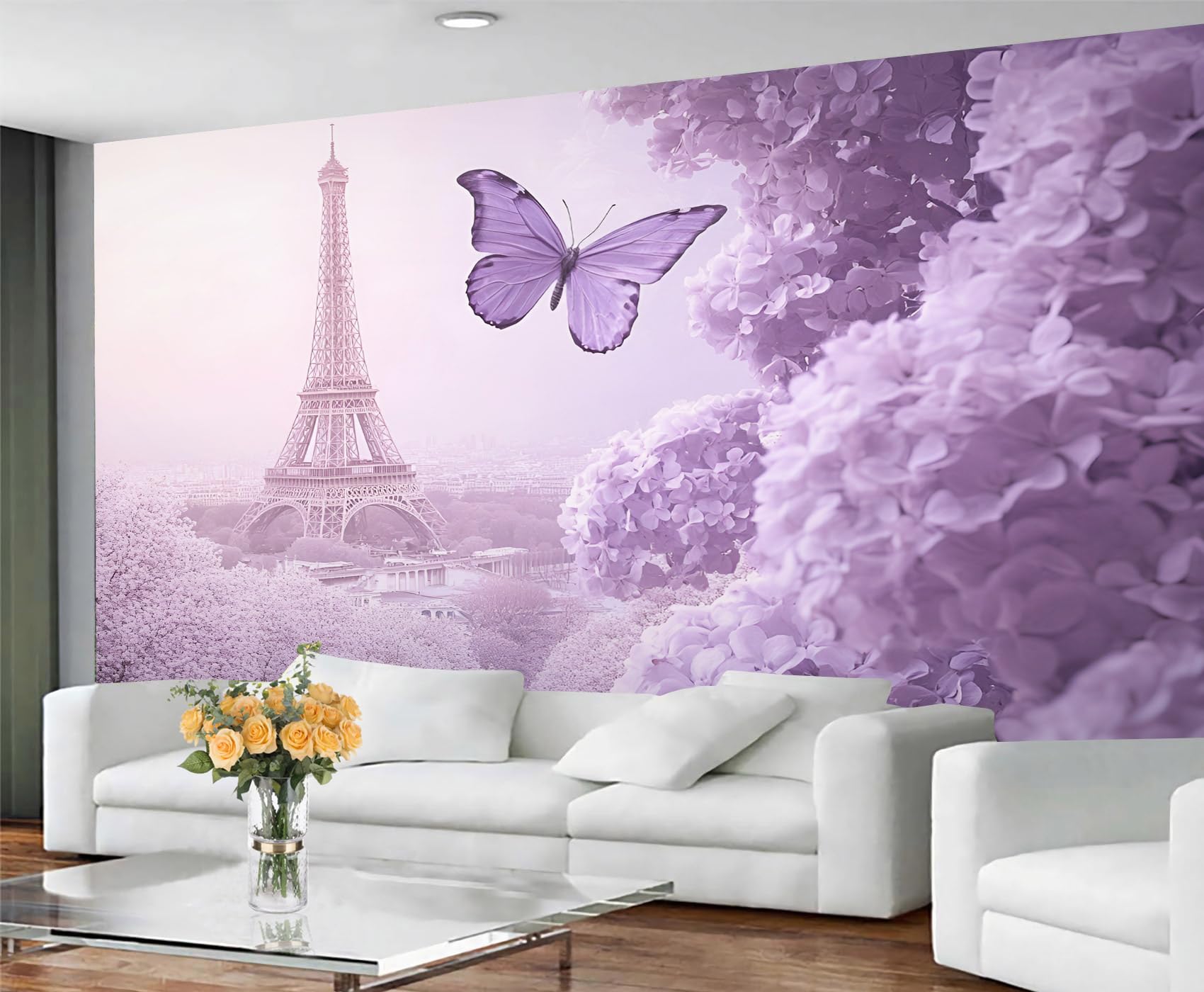 GIVLWF Wallpaper Paris Home Decor & Mural, Purple Floral Bedroom Wallpaper, Eiffel Tower Wall Paper for Living Room, Large Wall Mural - Not Self-Adhesive — image 1