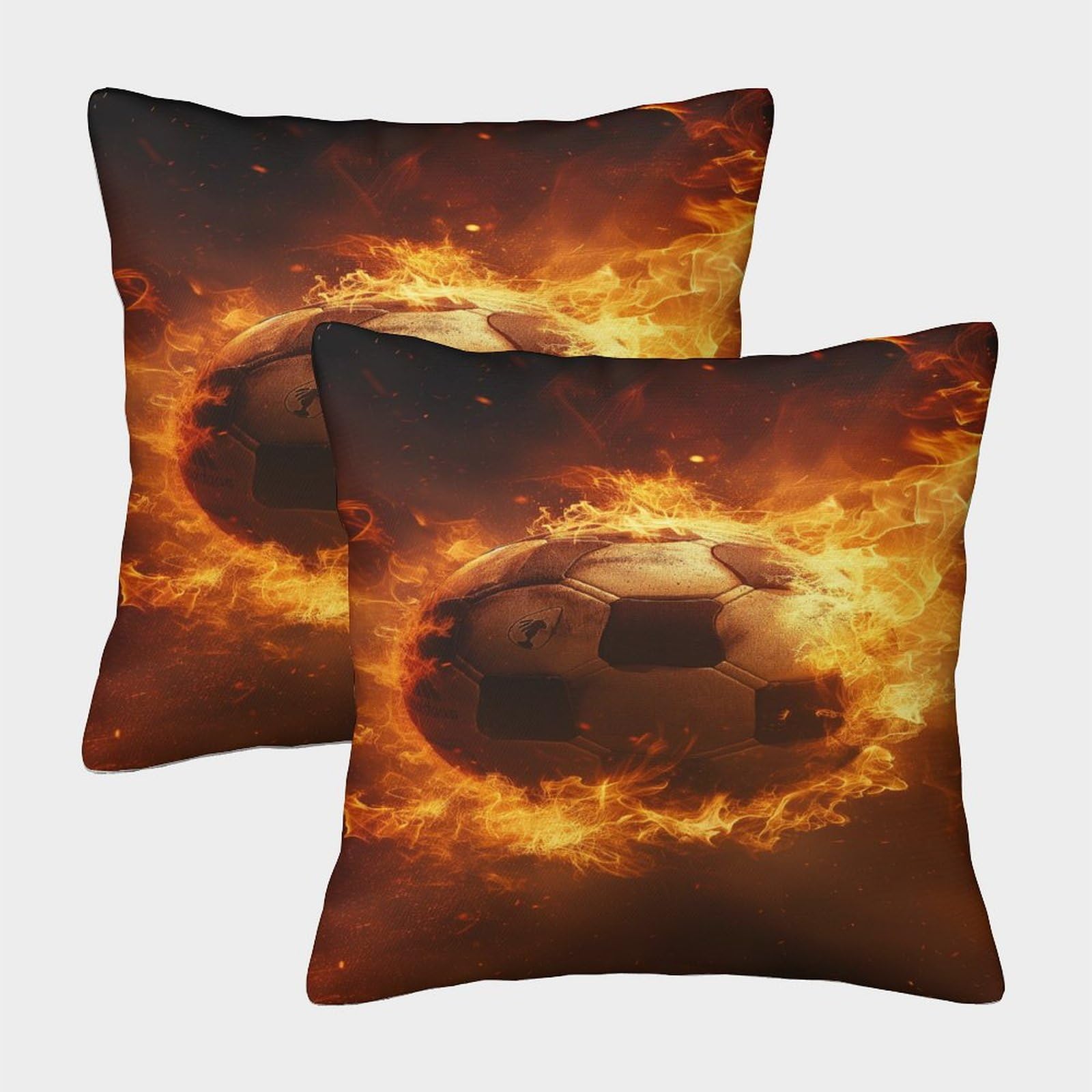 Football. Fire. Cushion Cover Set of 2 Decorative Machine Washable Pillowcases Square Pillow Cases with Invisible Zipper Cushion Covers for Living Room Sofa Couch Bed Throw Pillow Case 50x50cm — image 1