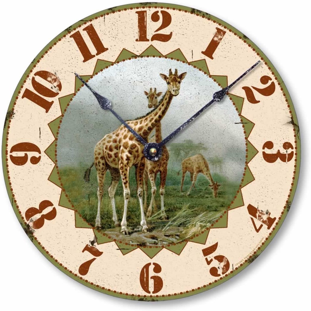 Item C5025 Vintage Style Giraffe Clock (12 Inch Diameter)