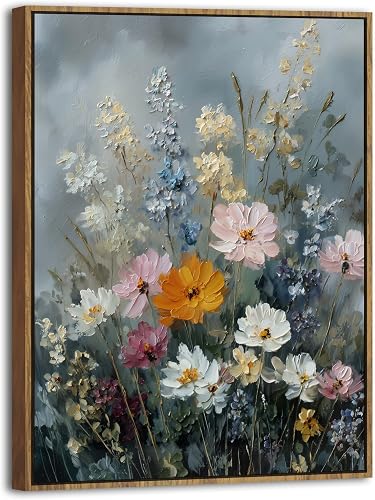 Vintage Framed Floral Wall Art Colorful Daisy Pictures for Bedroom Living Room A