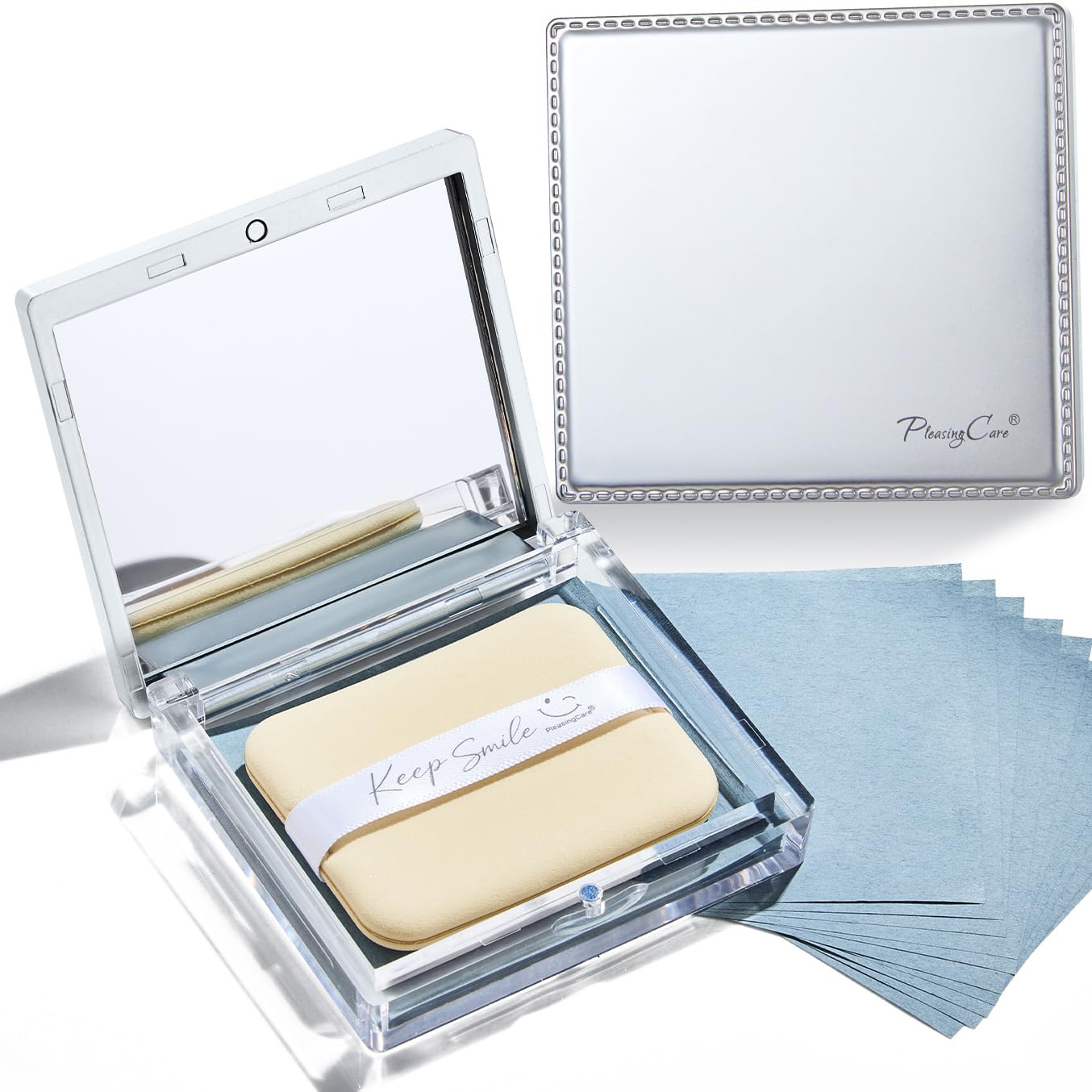 Oil Blotting Sheets with Puff &amp; Mirror, Makeup Friendly (Bamboo-Charcoal)