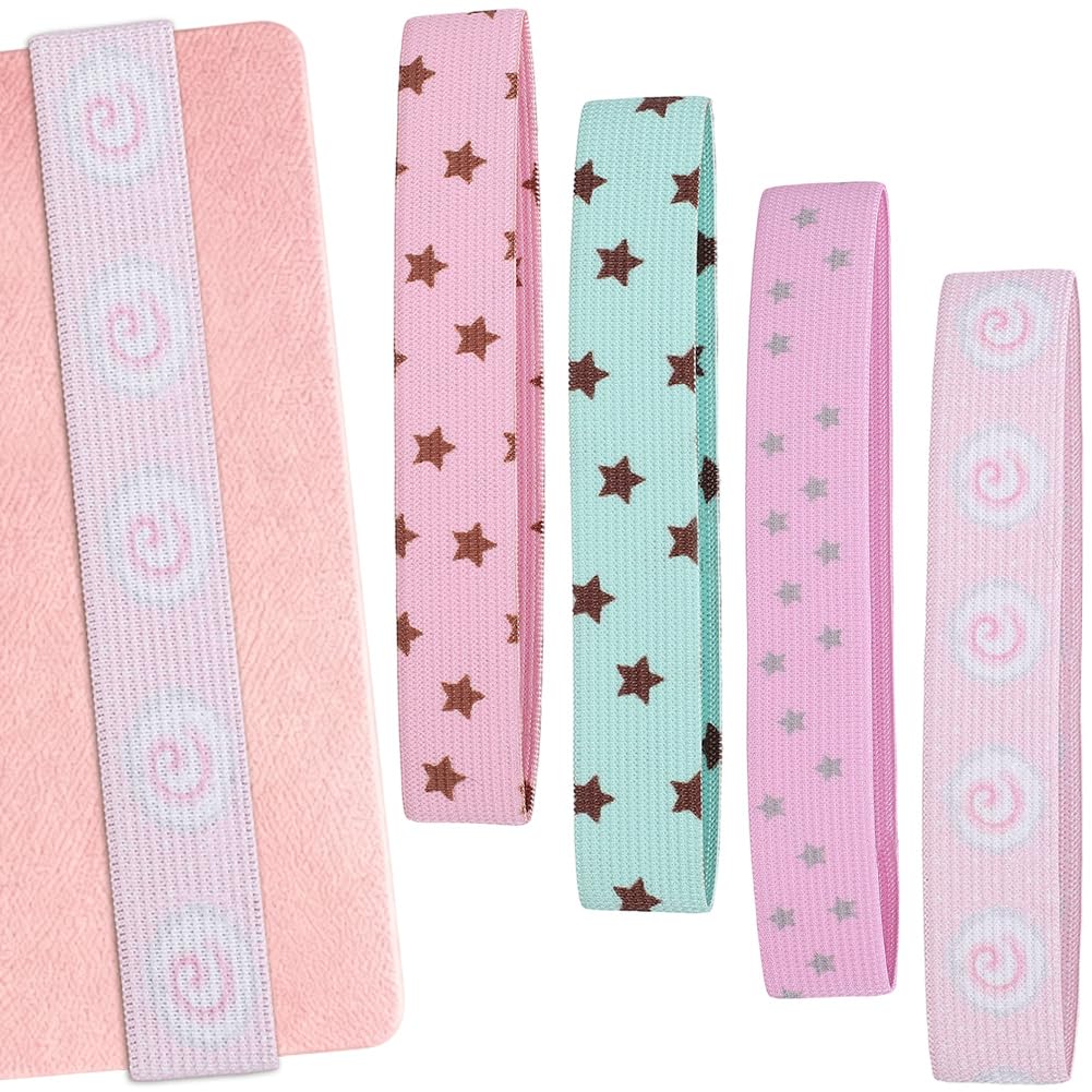 CRASPIRE 4Pcs Notebook Elastic Strap Stars Cake Pink Mint Green