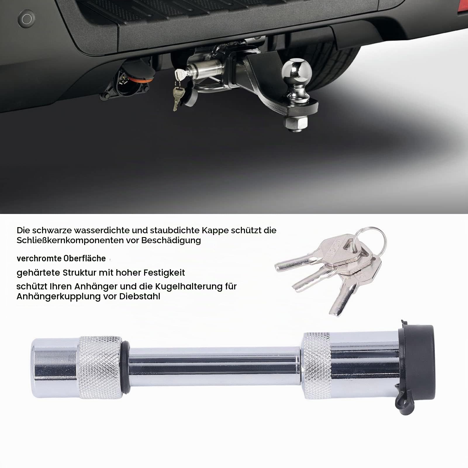 Anhänger Kupplungsschloss, 5/8 Zoll Pin Tow Edelstahl Barbell Stil Verriegelungskupplungsstift mit 3 Schlüsseln für Anhänger, LKW, Auto, Boot