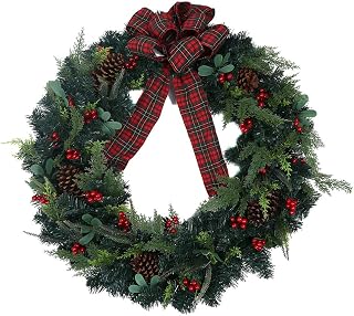 Christmas Wreath for Front Door Decoration with Artificial Ornaments Maple Leaf for Party Decor (Wreath32)