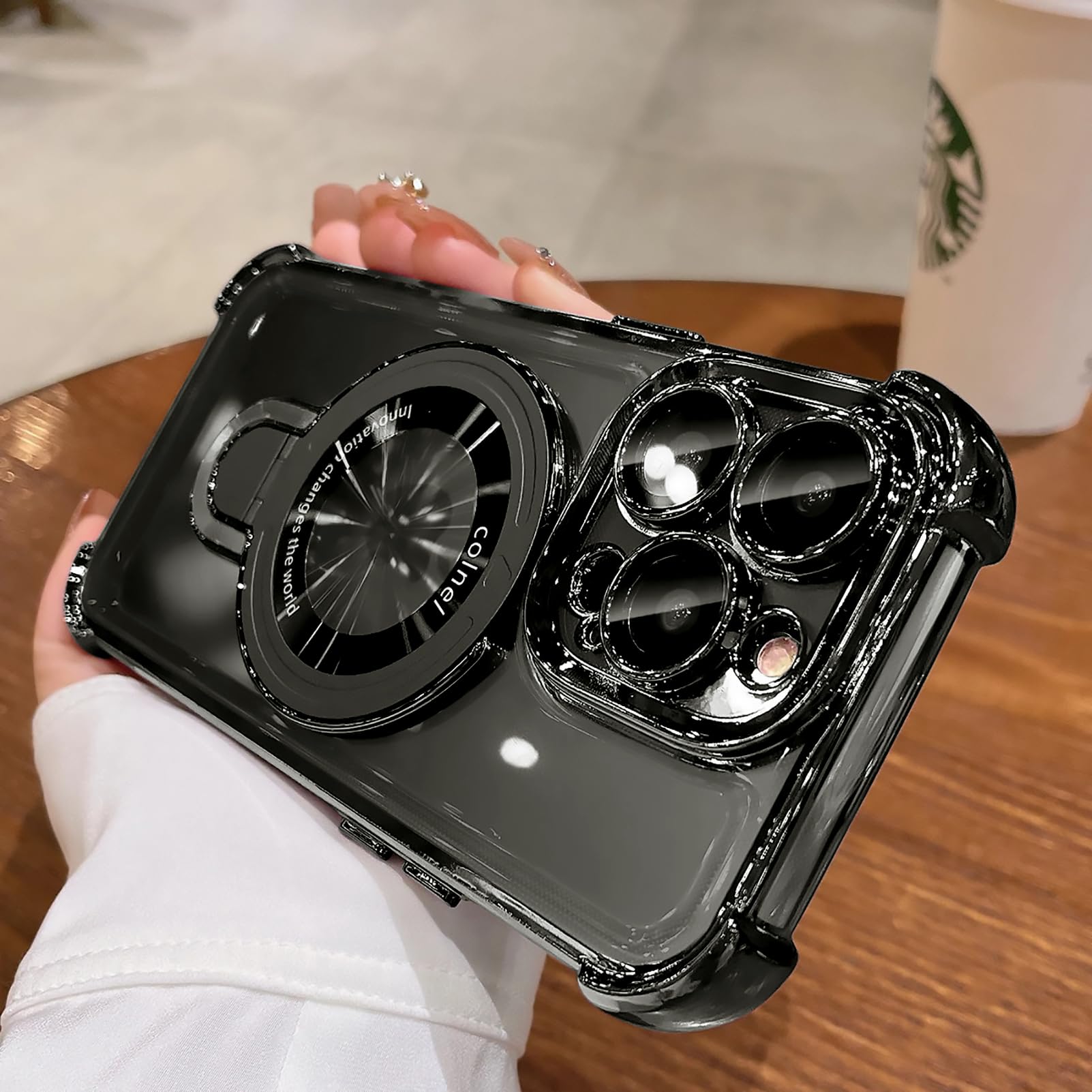 Compatible with iPhone 15 Pro Max Case for Metal Ring Kickstand,[Military Grade Drop Protection] Four Corners Shockproof Bling Durable Slim Stand Case for iPhone 15 Pro Max(Black)