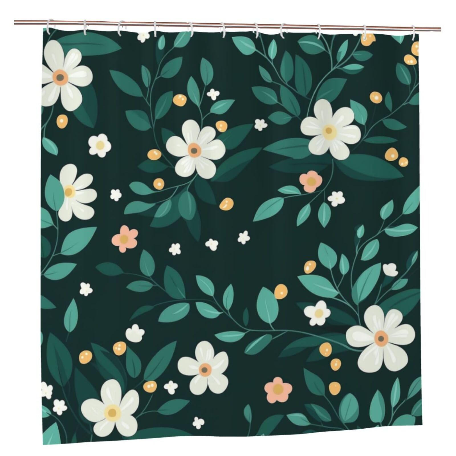 Rideau de douche imperméable à motif fleur fraîche 183x183 cm avec crochets