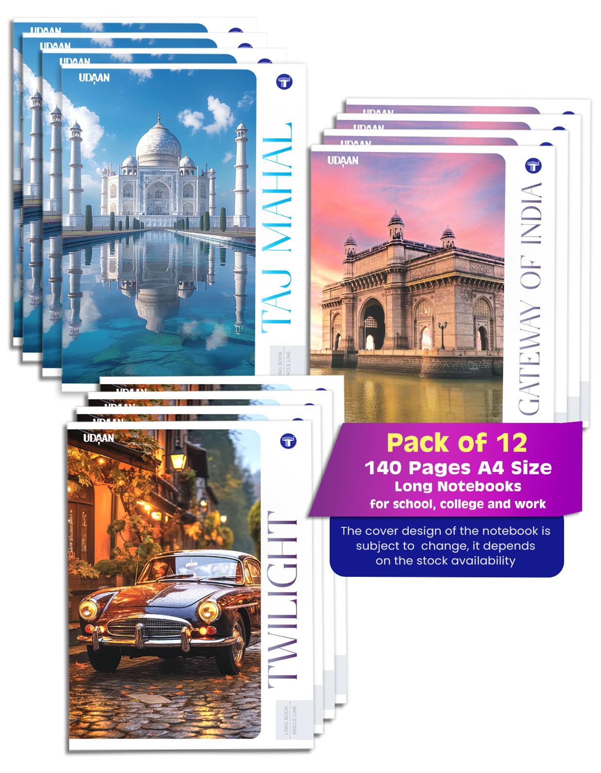 Quaderni lunghi formato A4 per studenti, rigatura singola, 140 pagine in ciascuno, copertina morbida, 21 cm x 29,7 cm circa, GSM 57, utili per scuola, università e ufficio, set da 12 pezzi, Phalodi