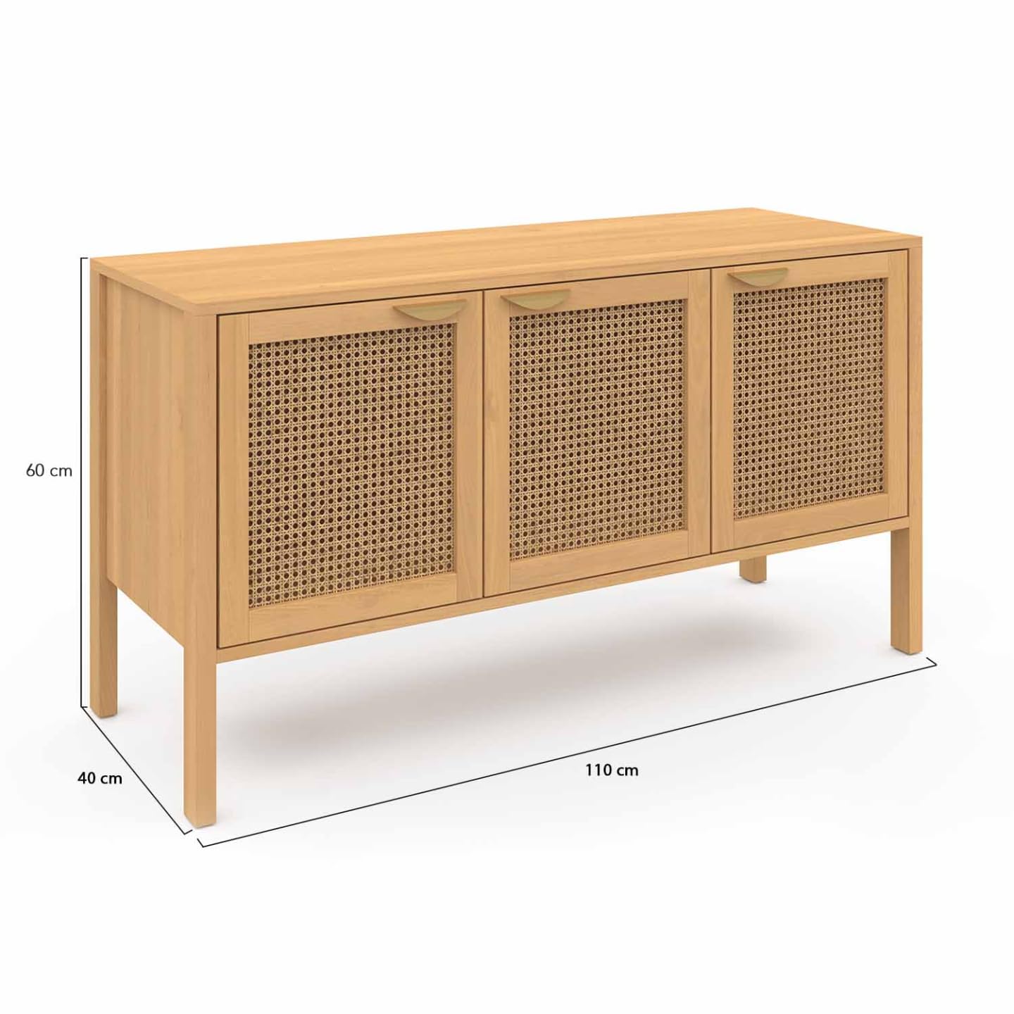 IDMarket EDHEN - Aparador bajo (110 cm, 3 puertas, madera y cannado)