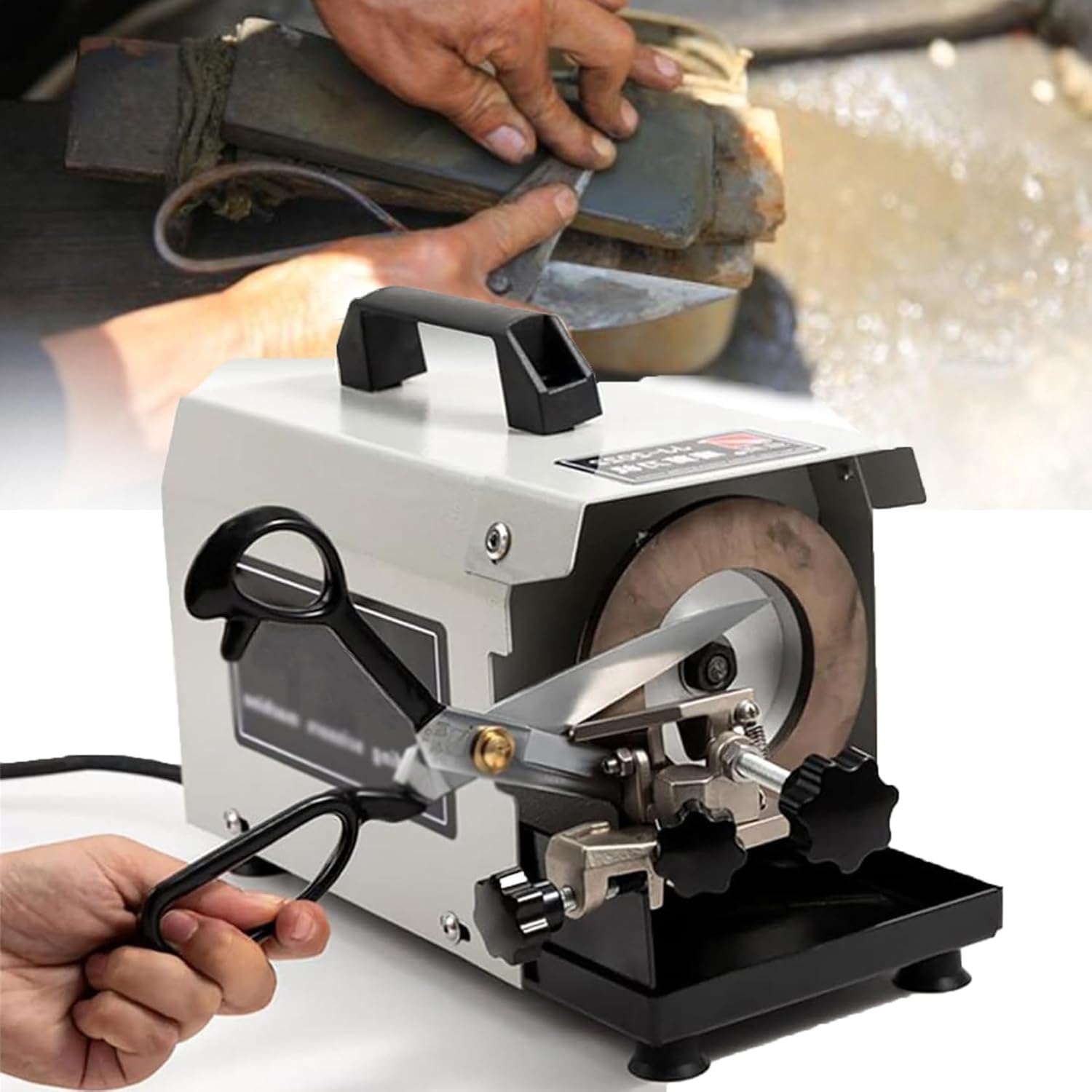 Electric knife sharpener, maximum sharpening width 50 mm, professional electric scissors sharpener, wheel speed 2800 RPM, sharpening tailor scissors