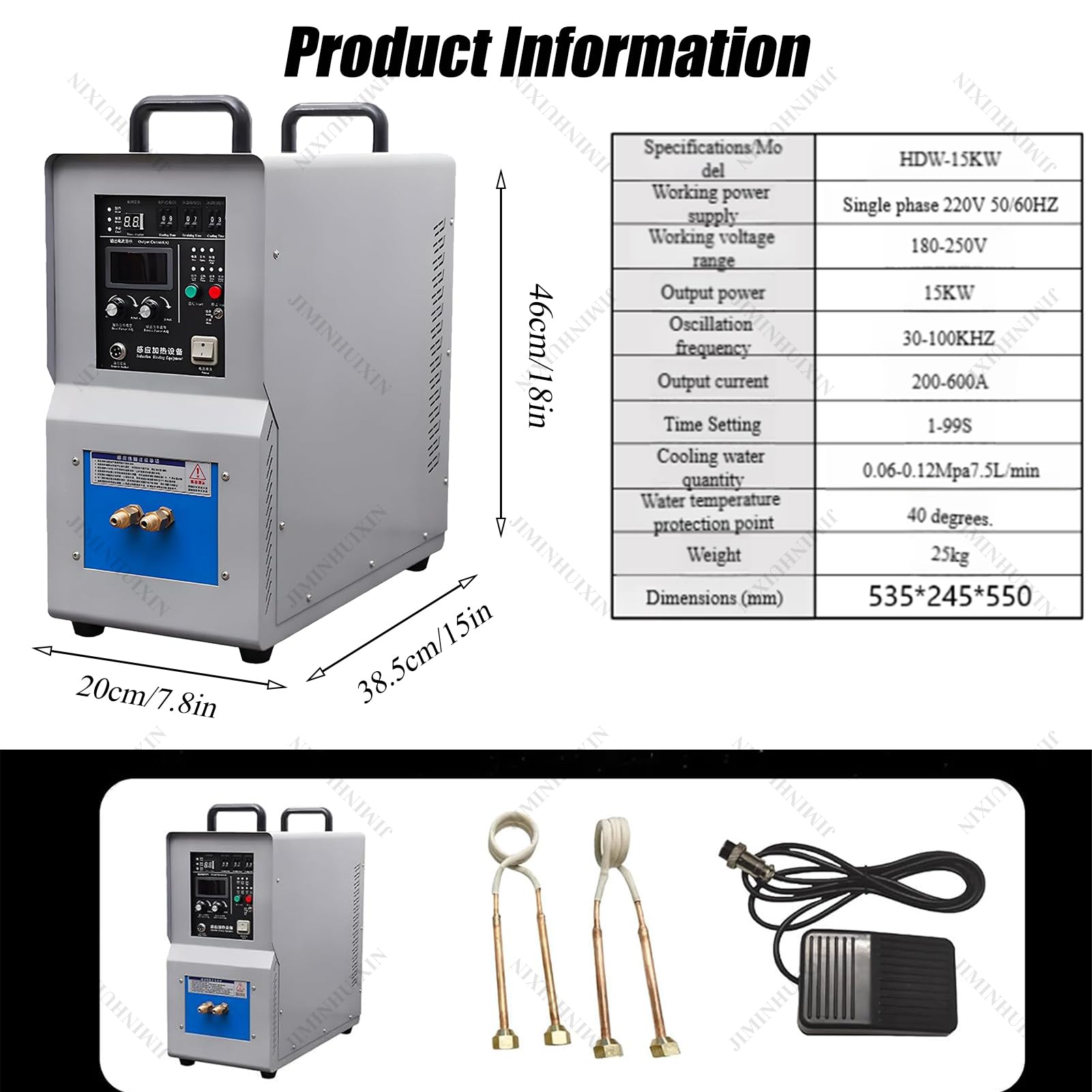 Zgrzewarka indukcyjna HF, generator grzewczy 15KW 110V/220V - piec 30-100KHz do obróbki cieplnej (spawanie, hartowanie, wyżarzanie, lutowanie) - 2 szpule