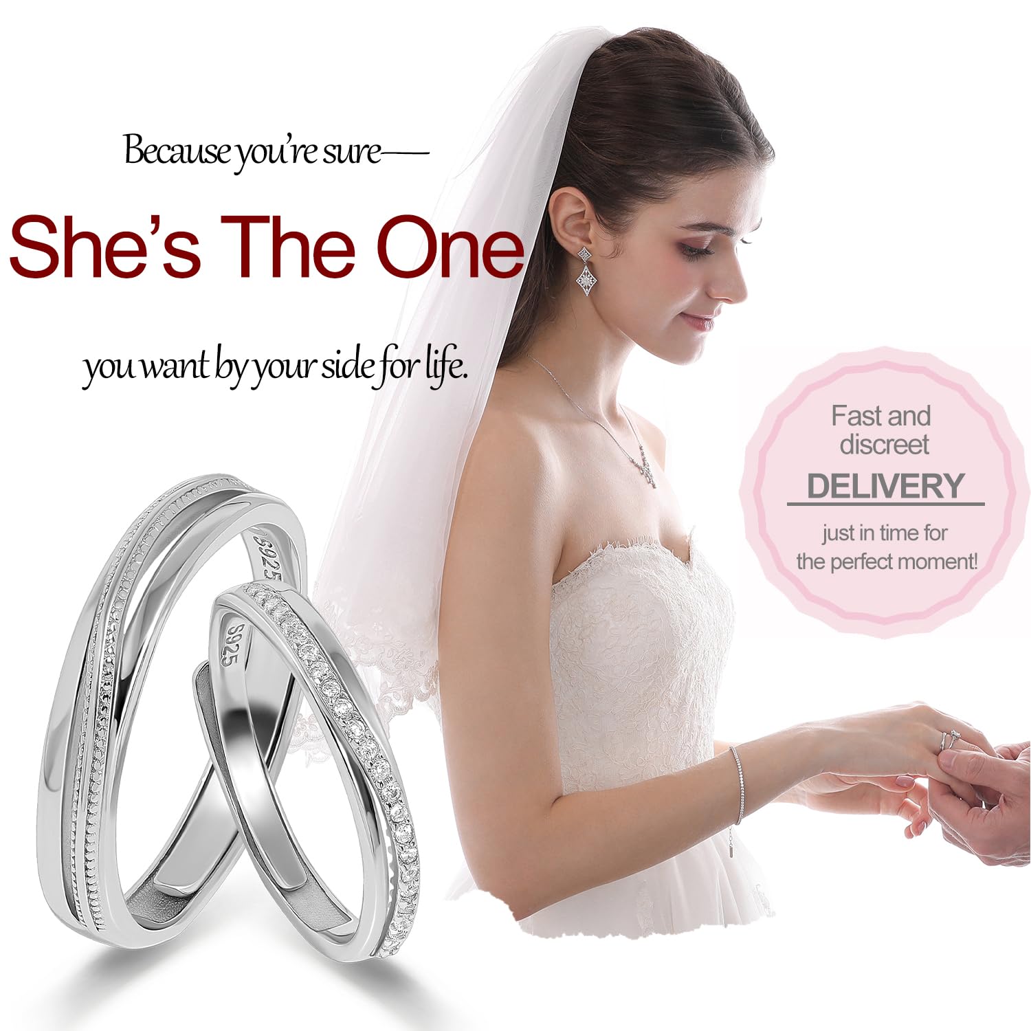 Meissa 925 Plata Anillos para hombre Anillos de compromiso para parejas ajustable con circonita cúbica Anillos de boda Joyas de boda Regalo San Valentín, Juego de Dos Anillos (Grabado)