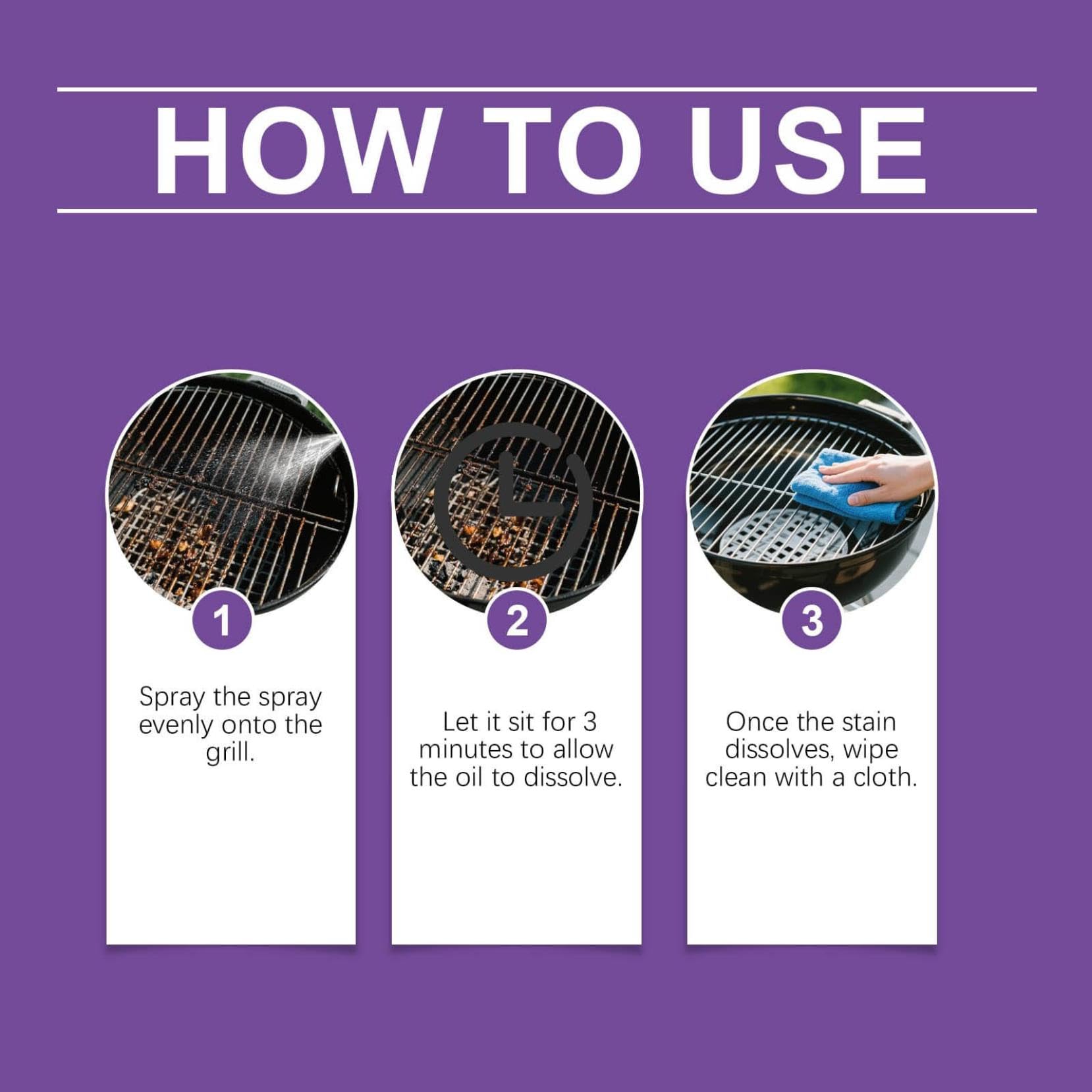 Fast-Acting Heavy-Duty Grill Degreaser Spray, Nettoyant Barbecue & All Purpose Degreaser – BBQ Grill Cleaner, Heavy Duty Oil Cleaning Agent for Smoker, Stains and Stubborn Grease (3PC)