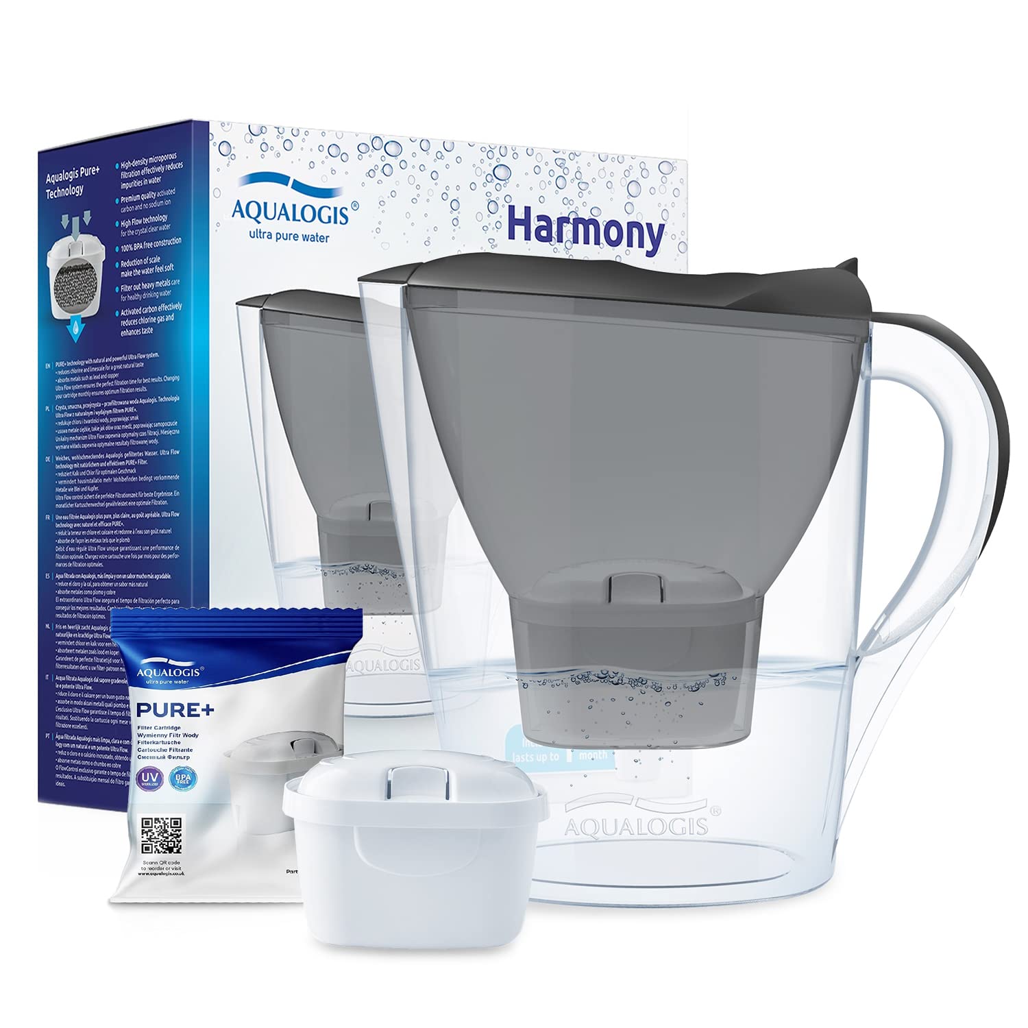 Aqualogis Carafe Filtrante, Harmony 2.6L, 1 Cartouche Filtrante Pure