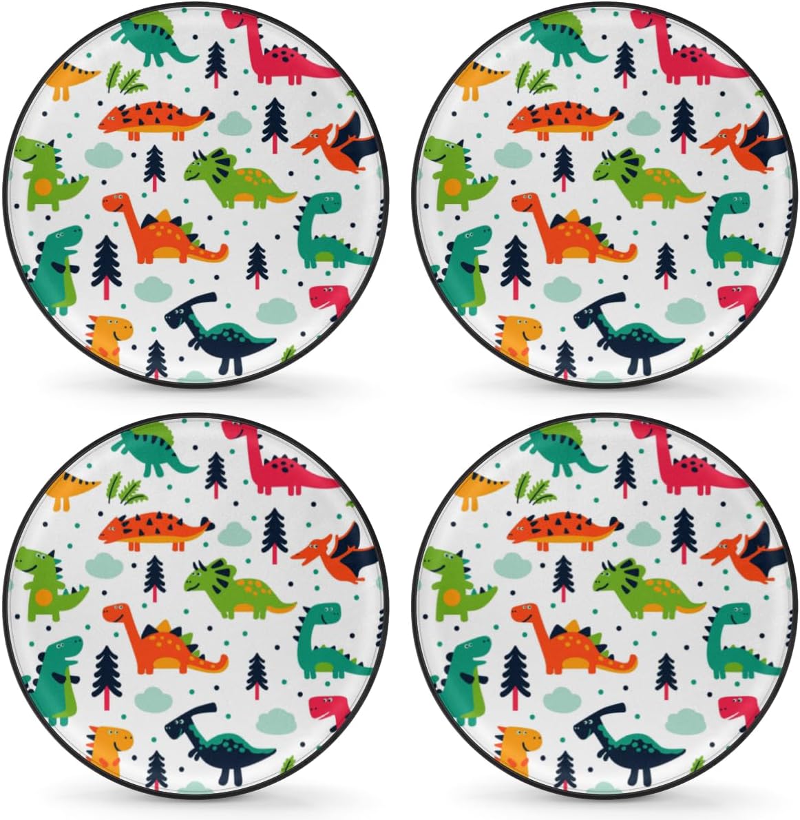 Dinosaurs Cartoon Tire Covers Portable Spare Tire Cover Soft Durable Waterproof Dustproof Set of 4 Bags 16 Inches for Car Truck SUV Trailer Camper
