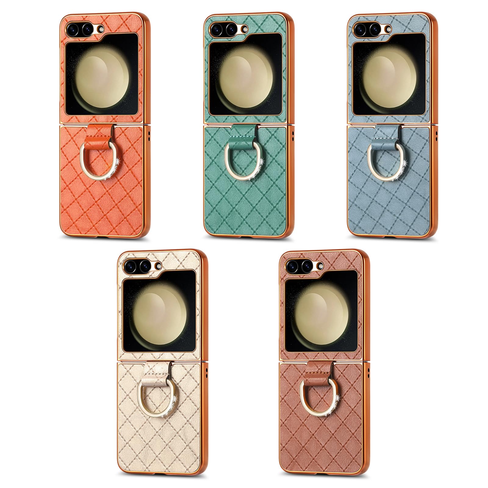 Custodia in Pelle per Samsung Galaxy Z Flip 5, Cover per Telefono elettrolitico di Lusso con Supporto per Anelli Scintillanti Guscio Sottile Protettivo Antiurto