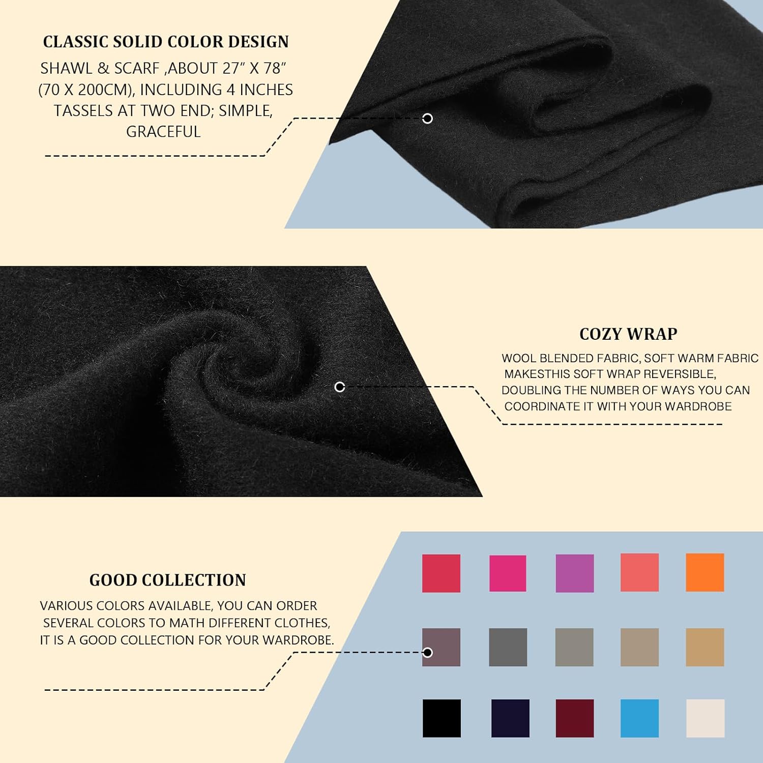 Winter Wool Scarf Shawl Wraps for Women Thick Solid Scarves Warm for Cold Weather Fashion Wrap for Men - Image 5