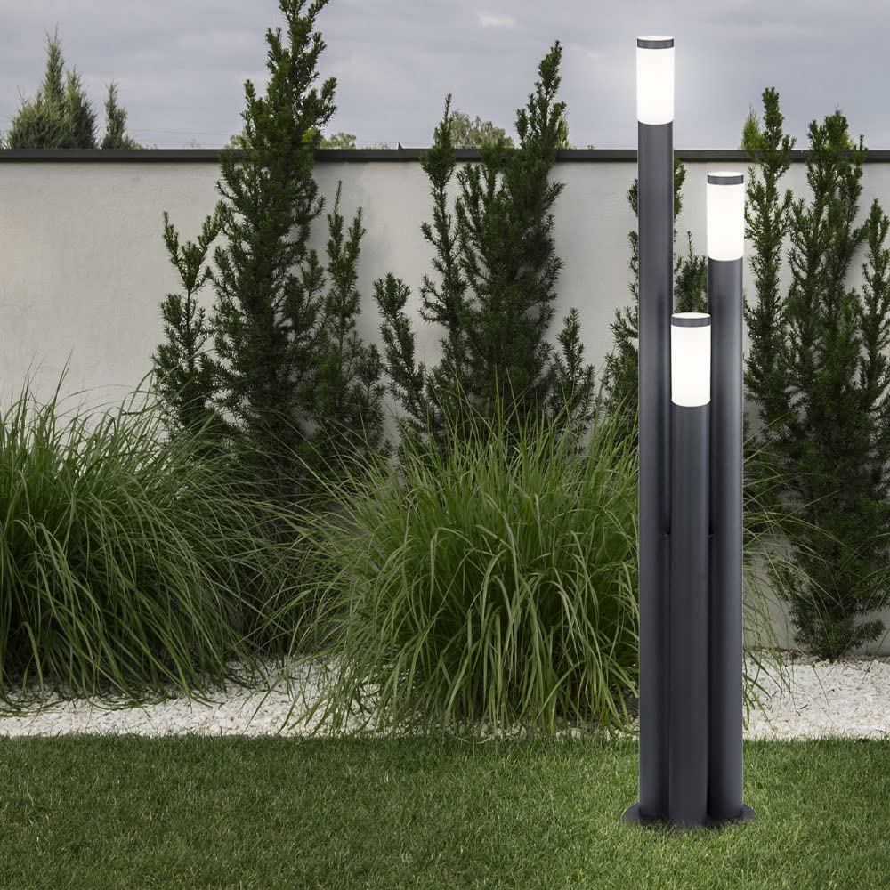 Säulenleuchte für Außen 170 cm Garten Stehlampe Edelstahl Standleuchte Terrasse groß, drei Säulen in anthrazit, E27, Höhe 170 cm