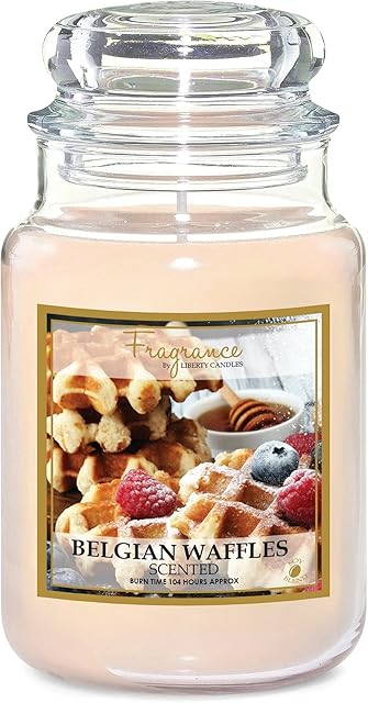 FabFinds 18oz Scented Natural Soy Candles Glass Jar with Lids Belgian Waffles Gifts for Women Large (Burn Time: 104 Hours)