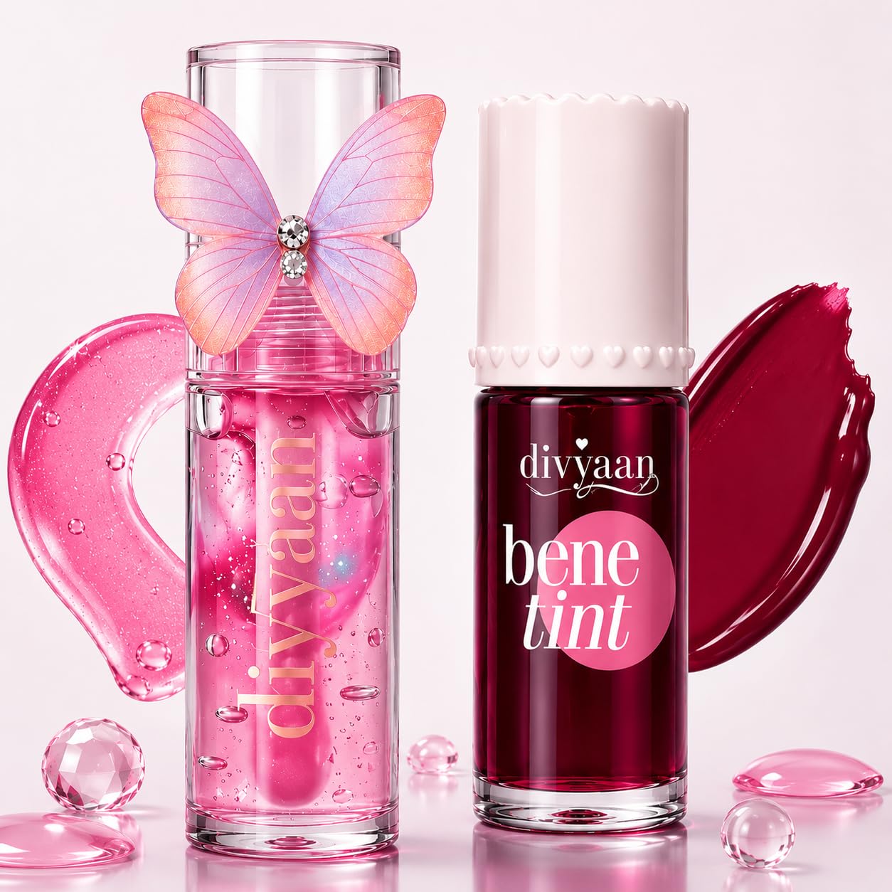 Beauty Mini Lip Gloss Combo Set of 2 – Butterfly Lip Oil, Bene Tint & Bottle Shapes | pH Color Changing Lip Tint | Natural Pink Shine | Flavored Gloss Gift for Women & Girls (Korean Lip Gloss ) | Lipgloss-picture-53