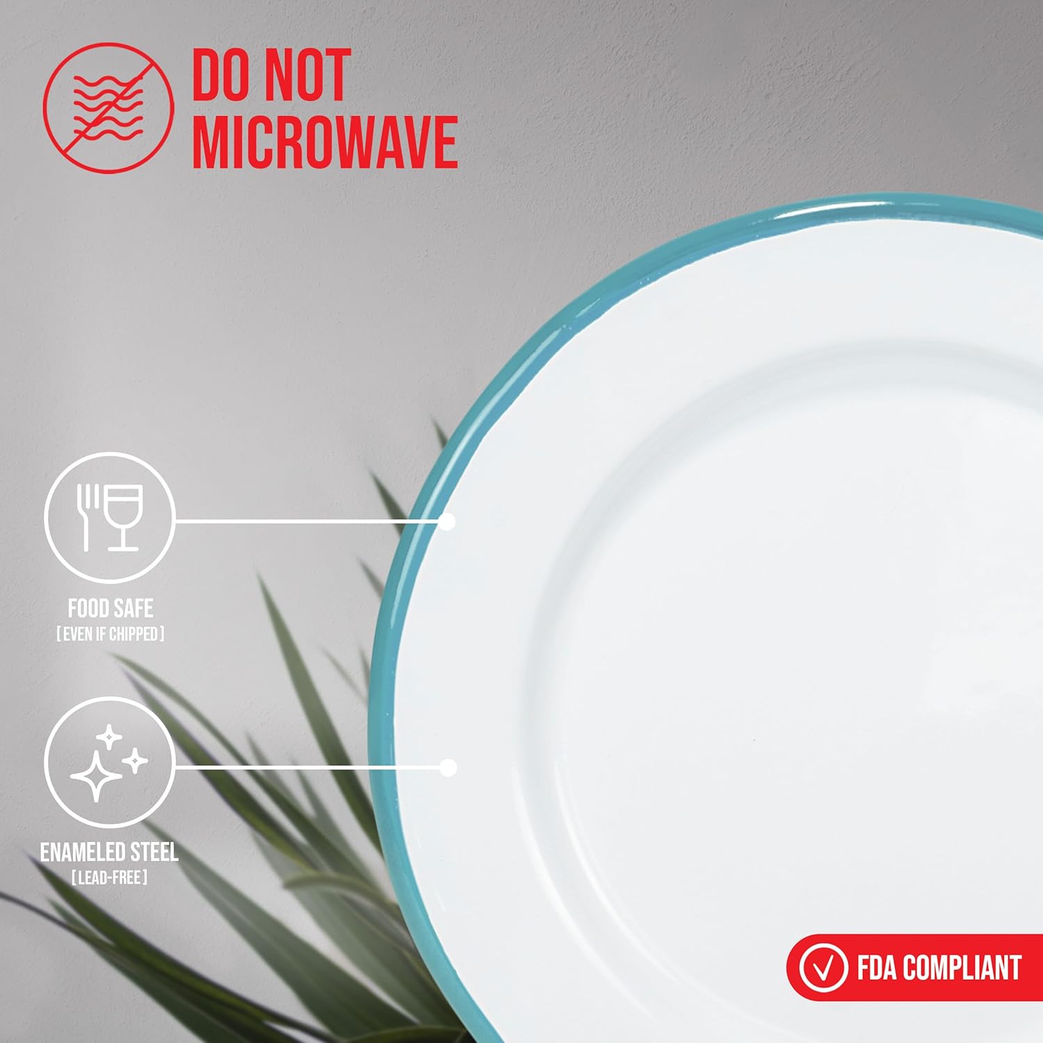 Red Co. 16-Piece Enamelware Metal Dinnerware Set for 4, Solid White/Teal Rim - Image 4